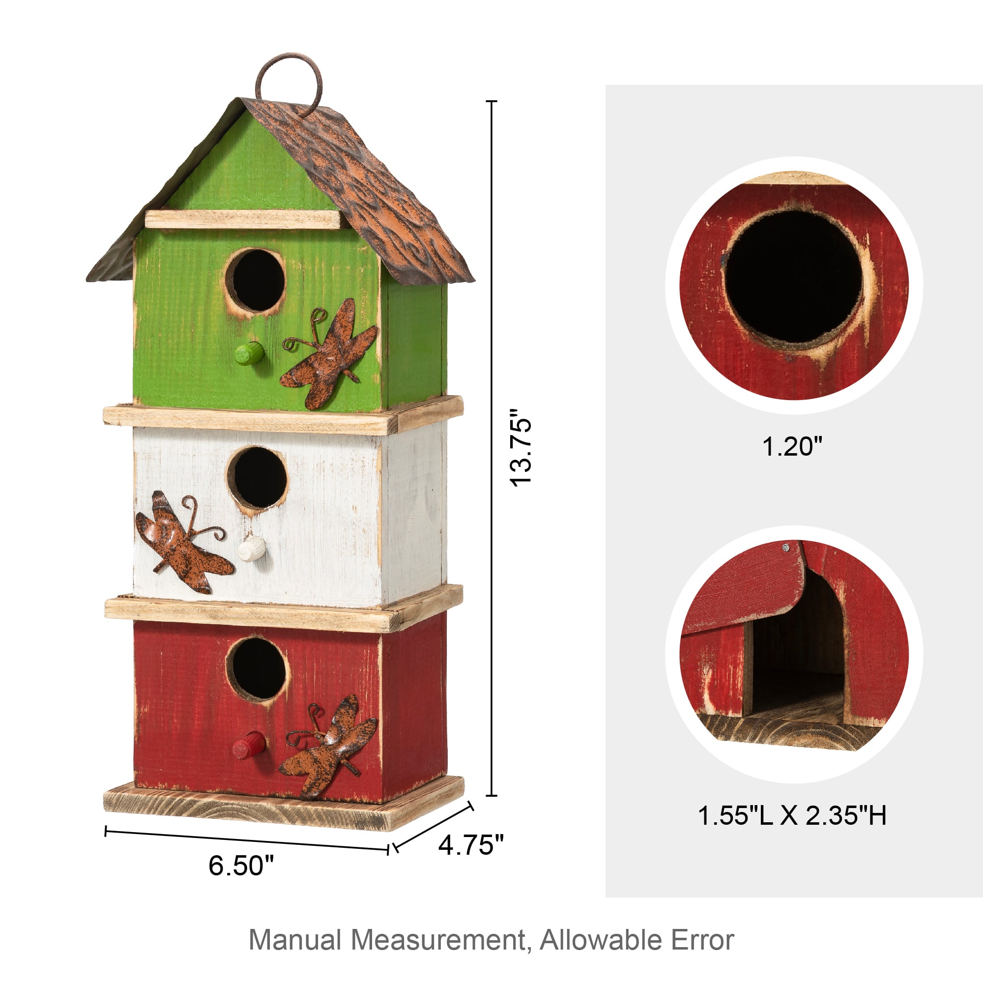 Glitzhome® 13.75" 3-Tier Distressed Wood Birdhouse