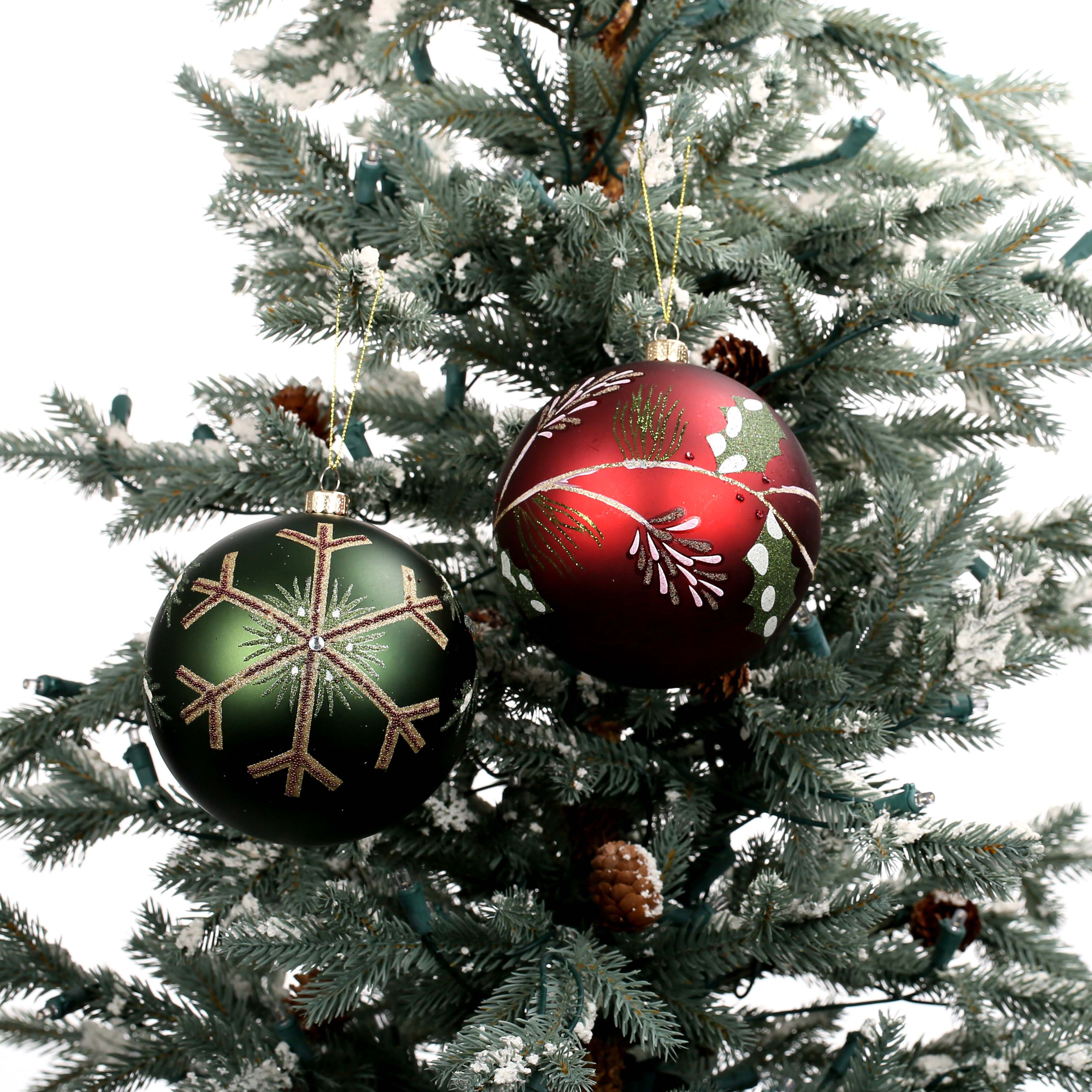 2 Pack 5&#x22; Green &#x26; Red Ball Shatterproof Ornaments by Ashland&#xAE;