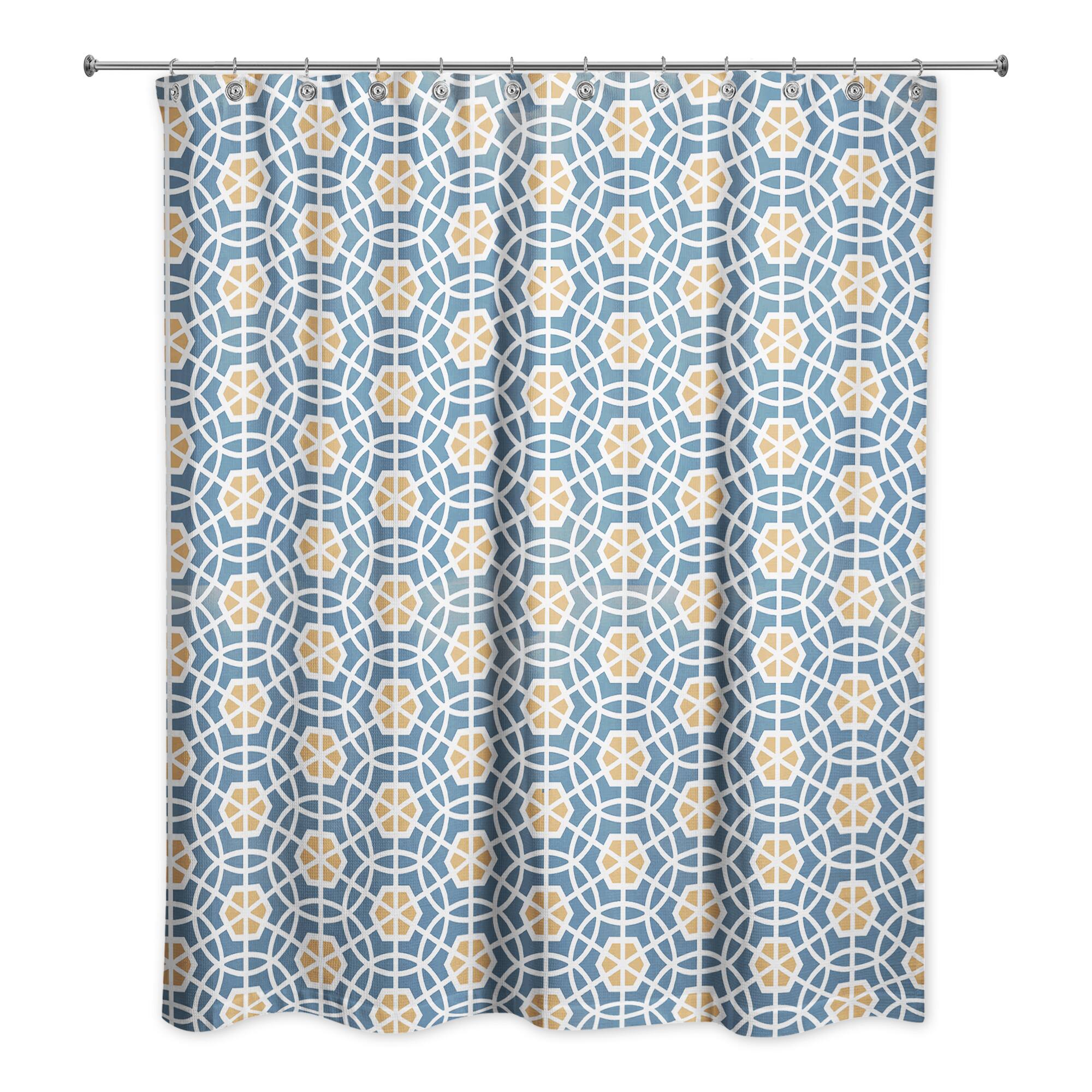 Blue and Yellow Circle Hex 71" x 74" Shower Curtain