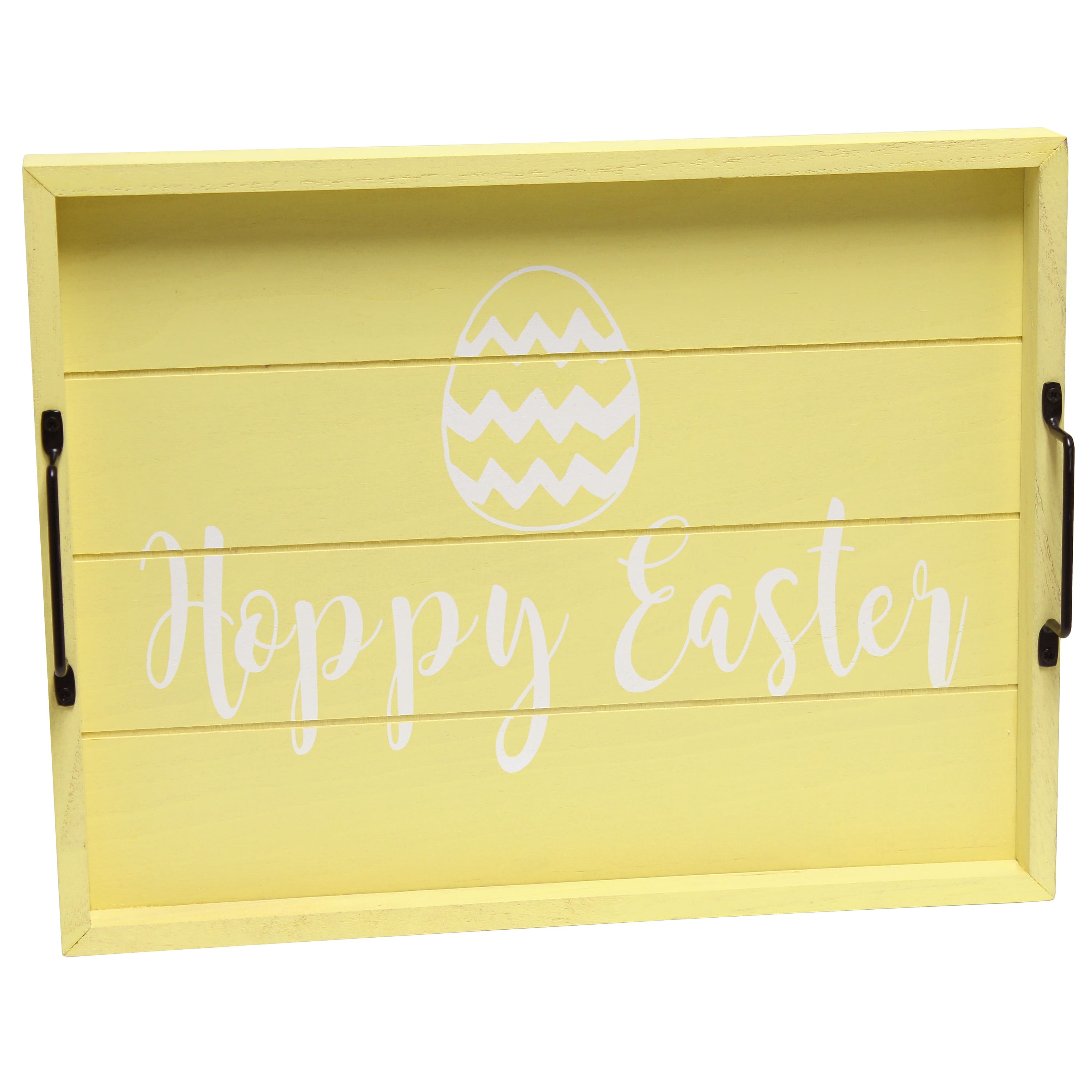 Elegant Designs&#x2122; 15.5&#x22; Yellow Wash Hoppy Easter Serving Tray with Handles