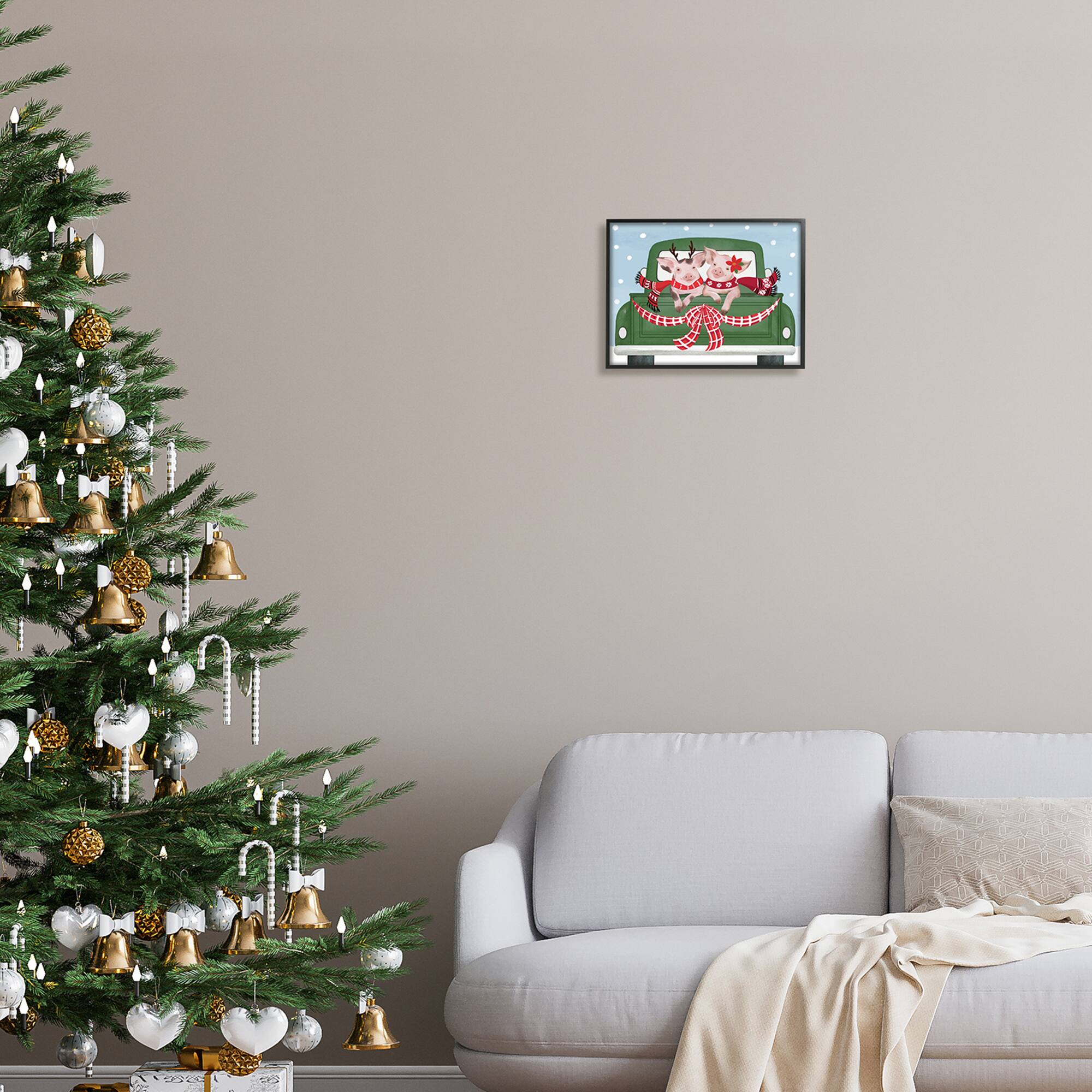 Stupell Industries Farmhouse Pigs Green Holiday Truck Framed Giclee Art