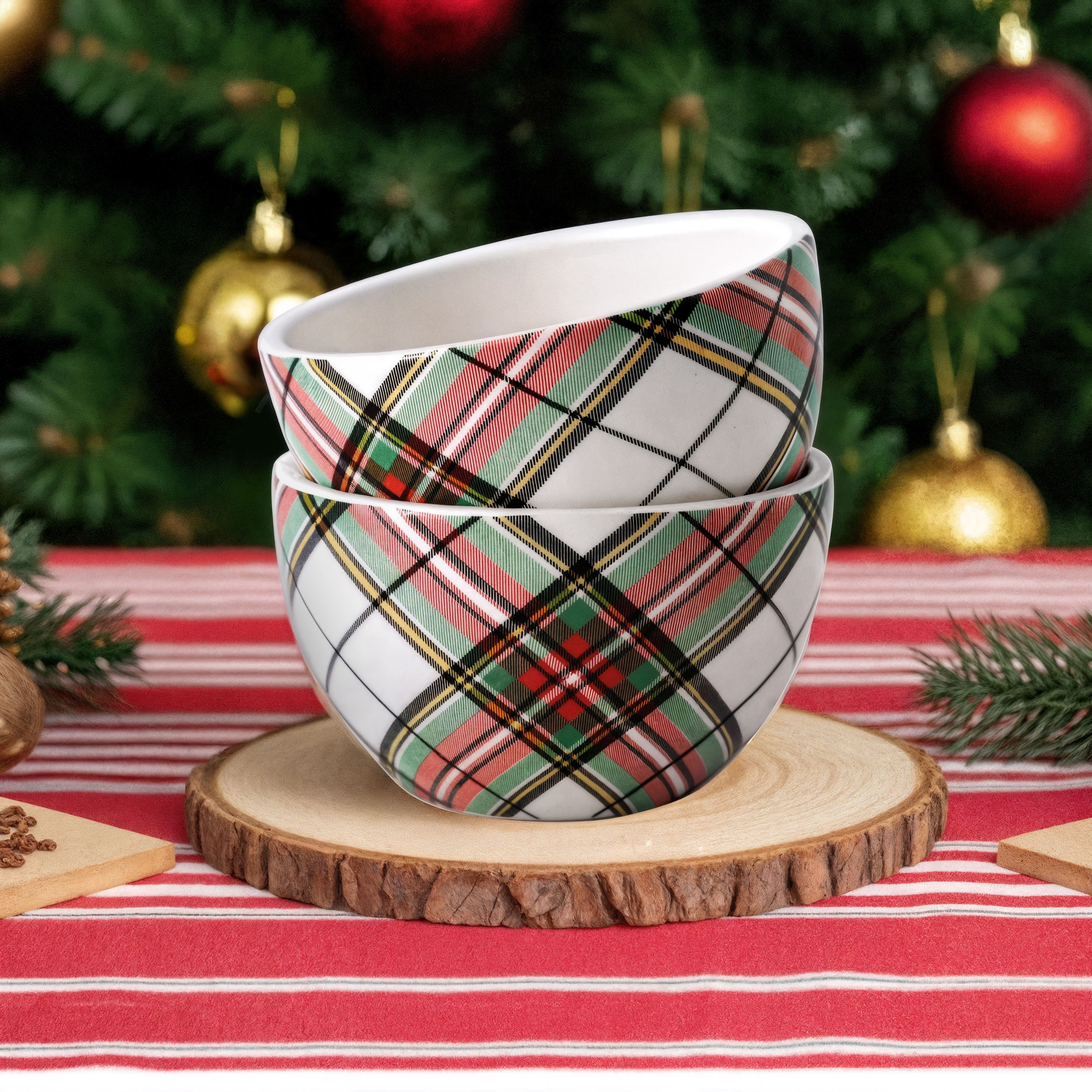4" Green & Red Plaid Ceramic Bowl by Ashland®
