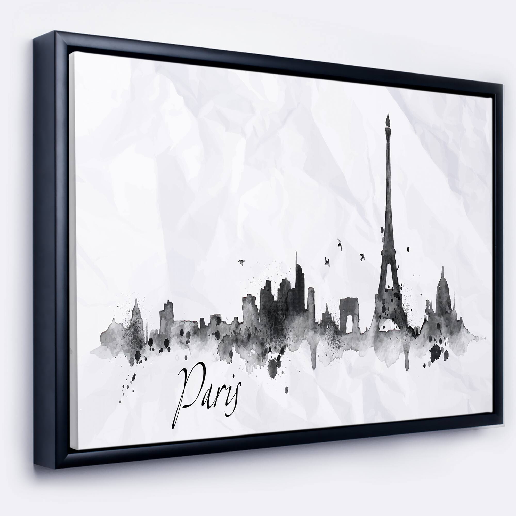 Designart - Paris with Eiffel Silhouette - Cityscape Painting Framed Canvas Print