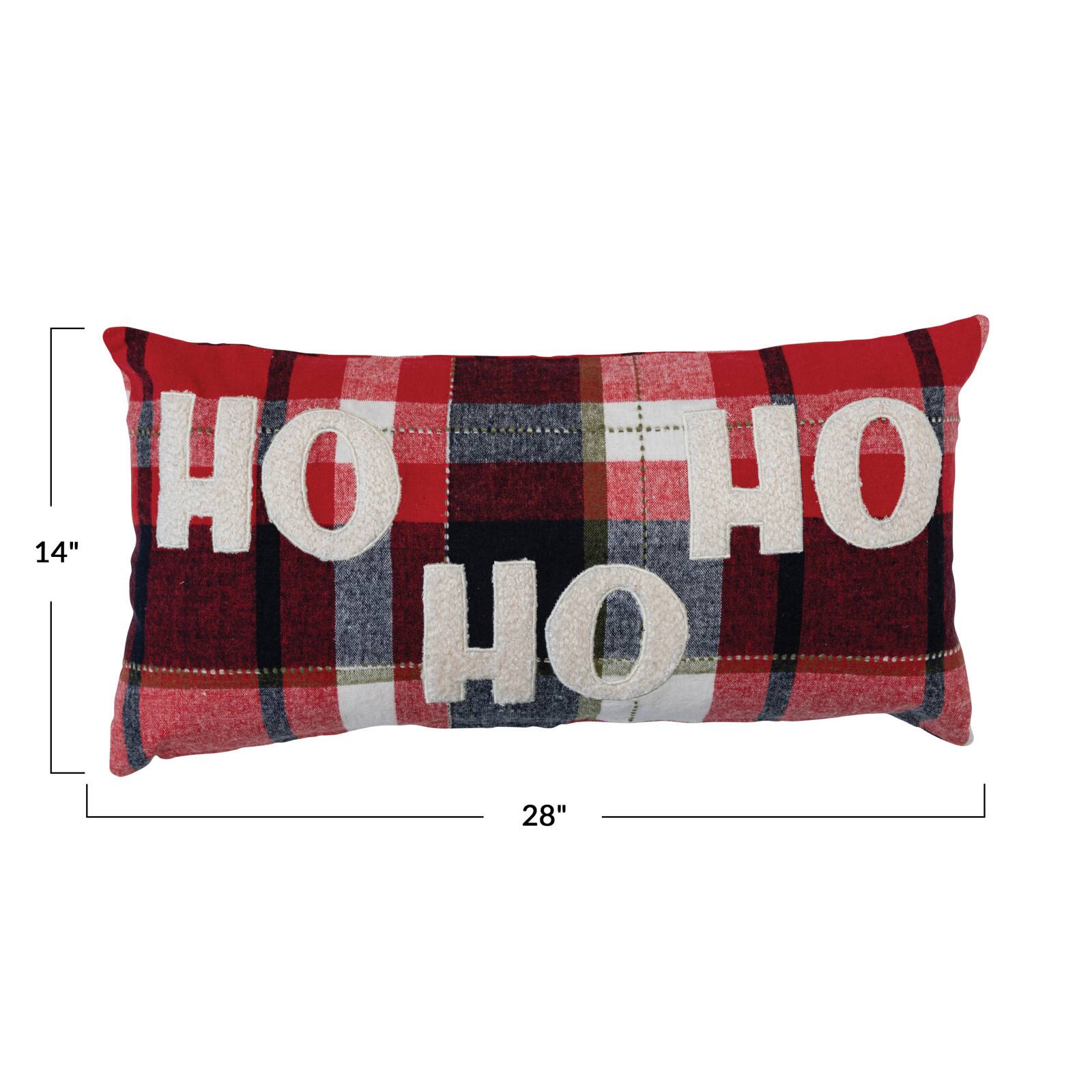 Hello Honey&#xAE; 28&#x22; Plaid Applique Ho Ho Ho Brushed Cotton Flannel Lumbar Pillow