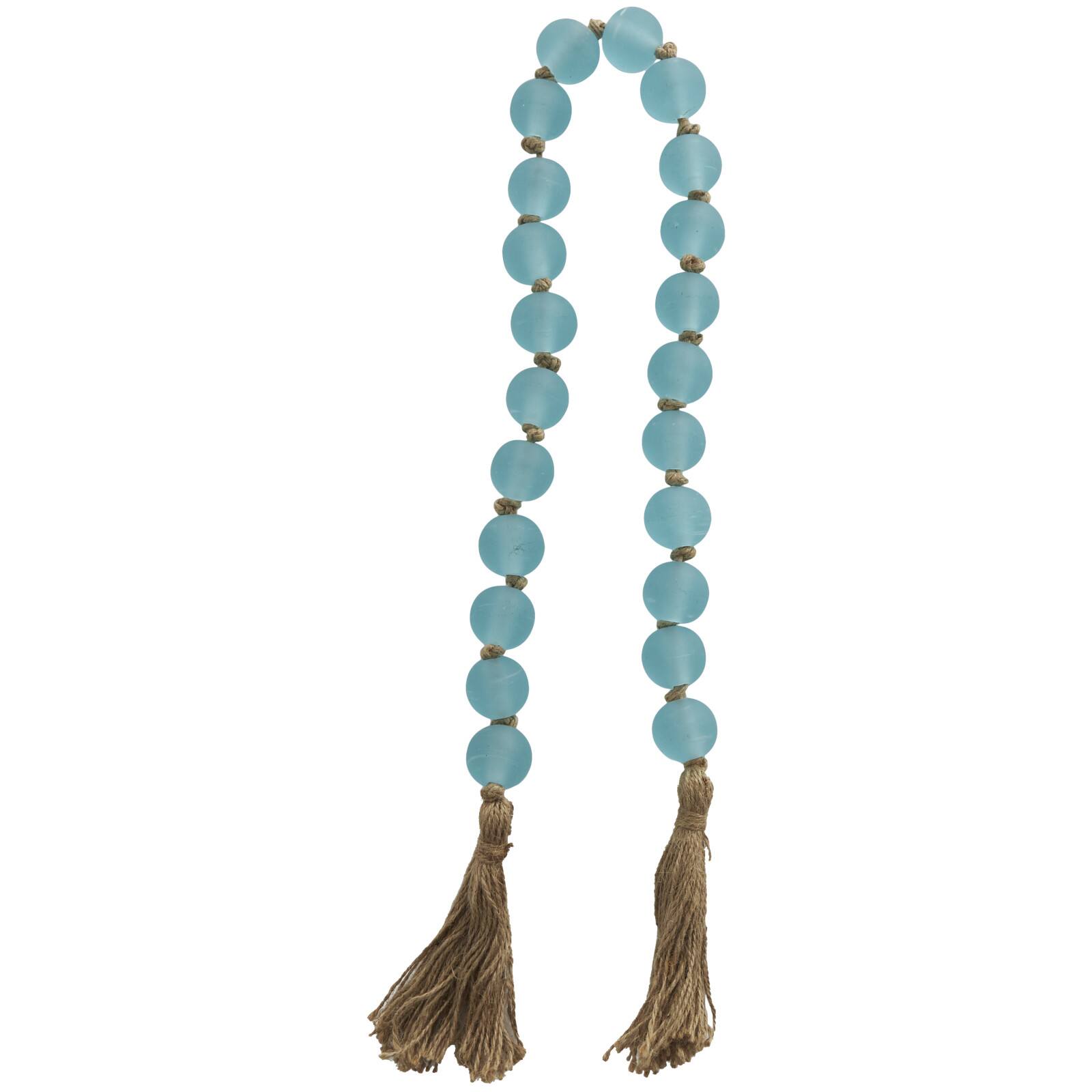 45&#x22; Handmade Round Frosted Glass Bead Garland with Tassels &#x26; Knotted Jute