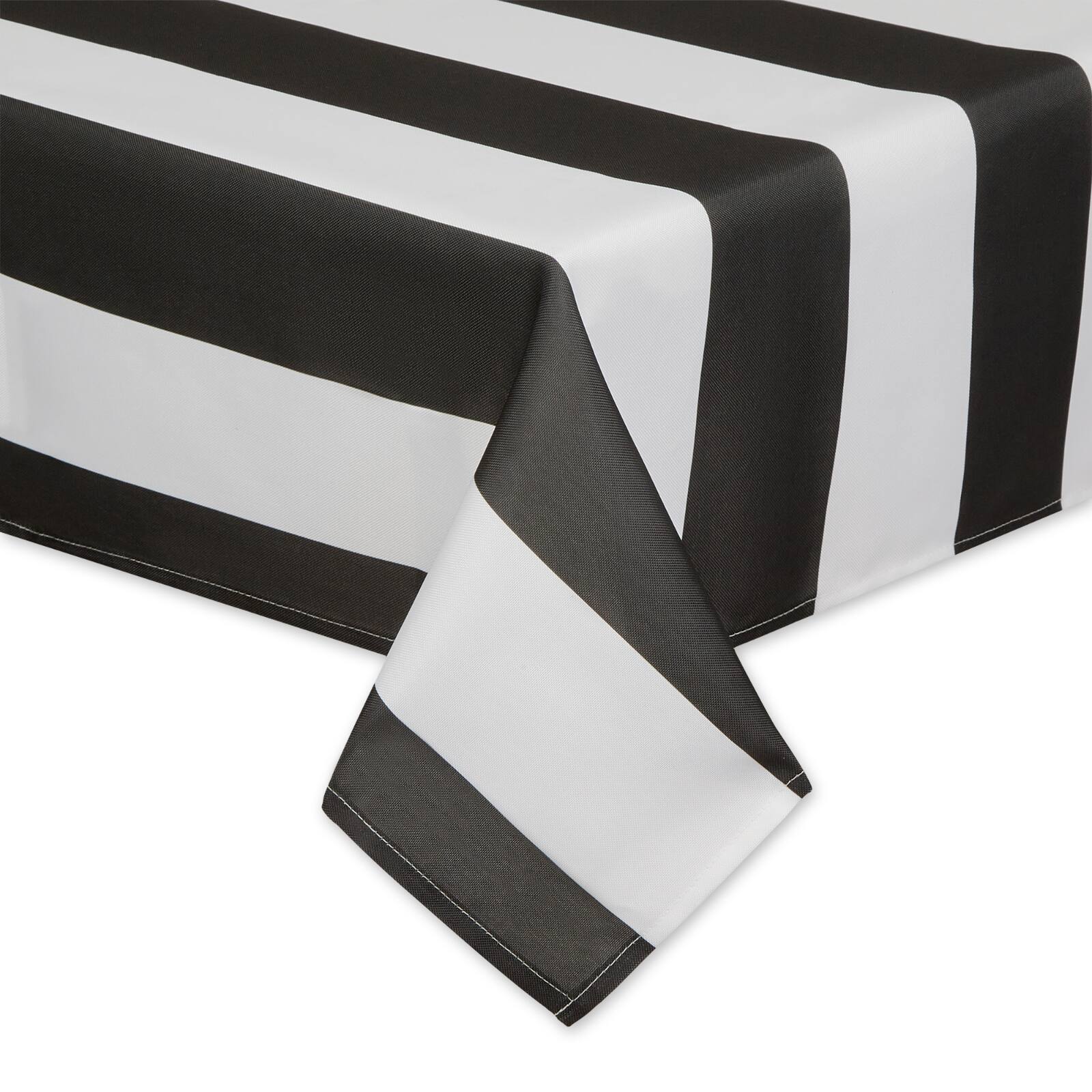 Black Cabana Stripe Print Outdoor Tablecloth with Zipper, 60" x 84"