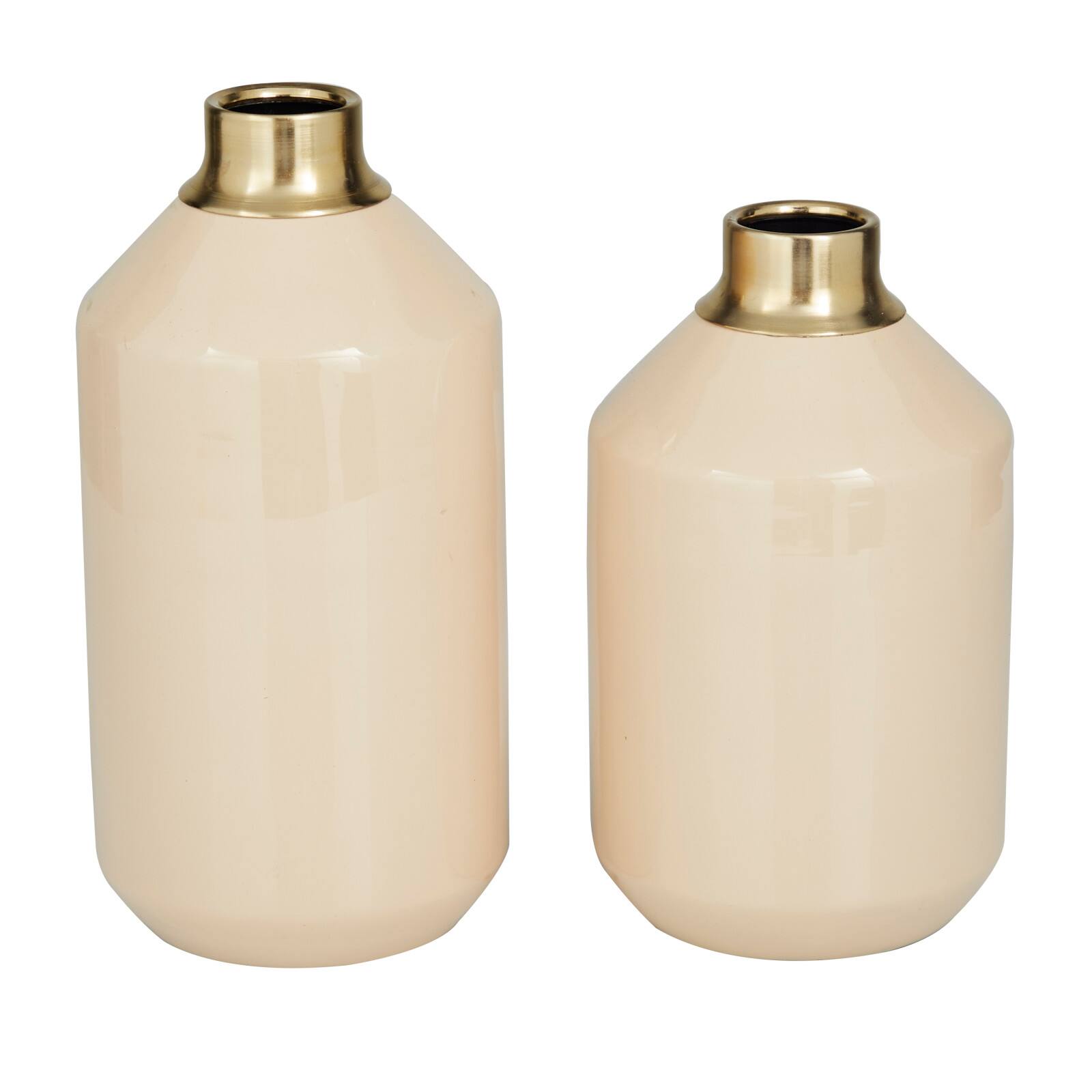 Set of 2 Cream Metal Modern Vase, 10 x 5 x 5 By Ivory And Iris