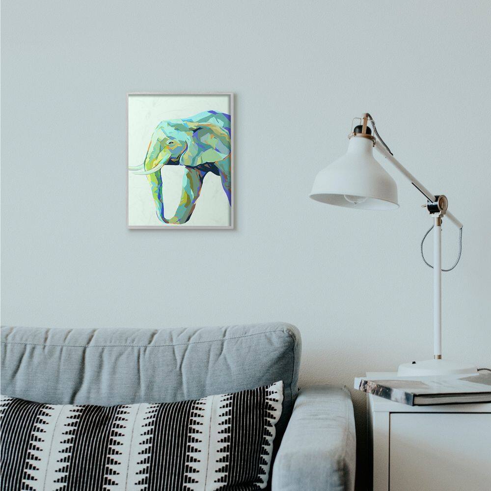 Stupell Industries Elephant Abstract Shapes Blue Green Animal Design in Gray Frame Wall Art