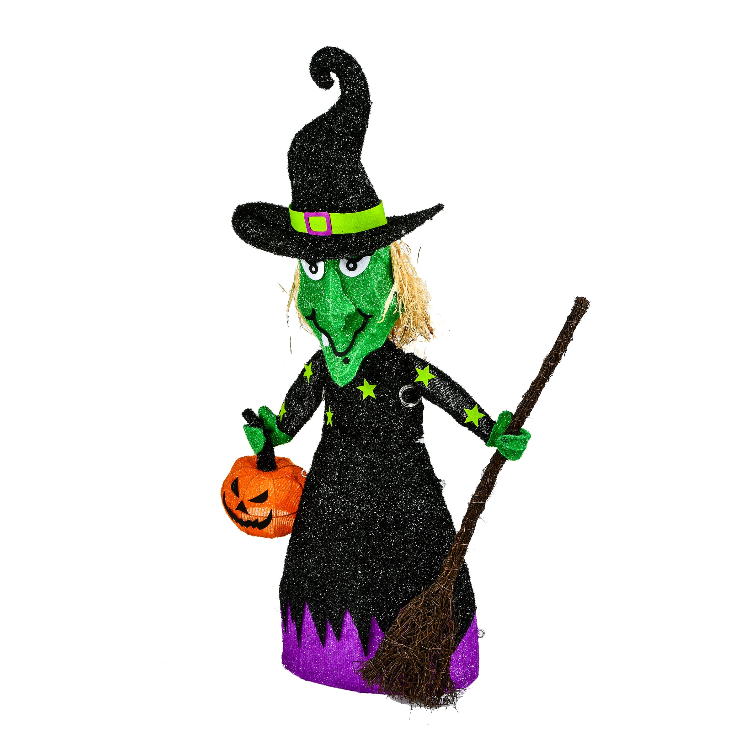 39&#x27;&#x27; Pre-Lit Green Witch with Broom Halloween D&#xE9;cor