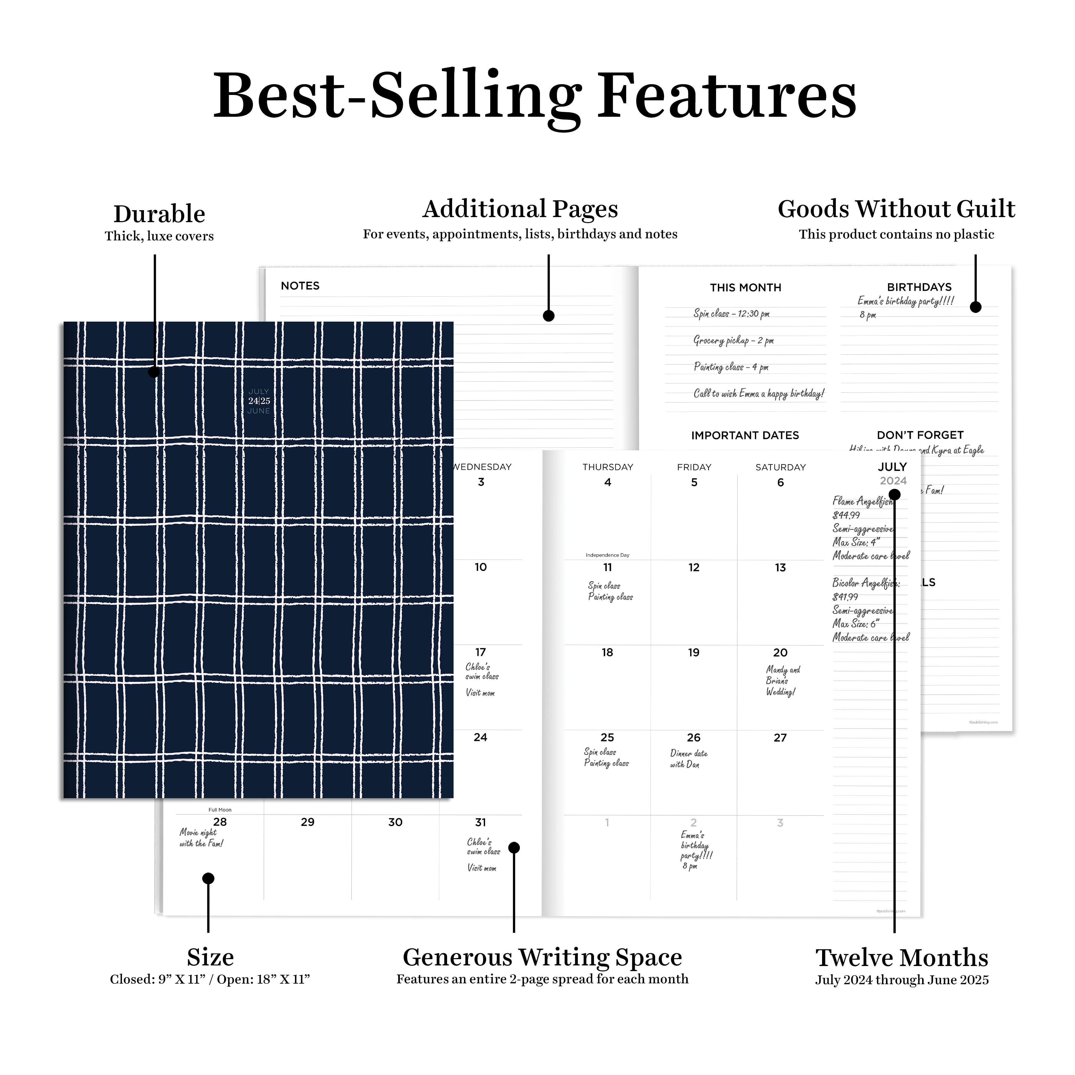 TF Publishing 2024-2025 Large Navy Grid Monthly Planner