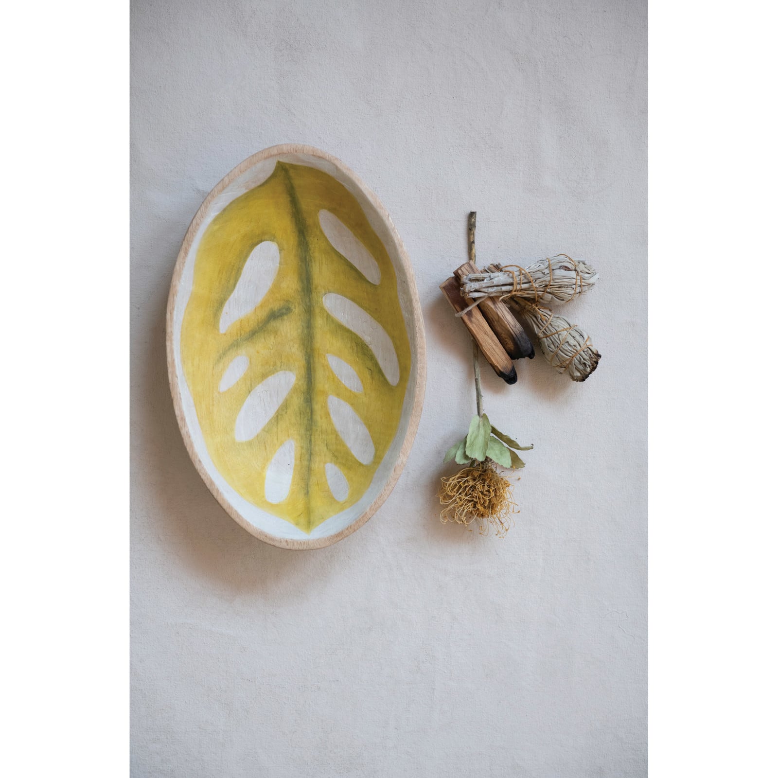Hello Honey® 12" Decorative Hand-Painted Mango Wood Leaf Bowl