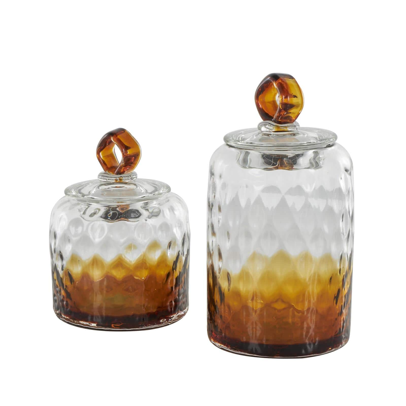 Glass Geometric Faceted Ombre Decorative Jars with Diamond Knobs, 2ct.
