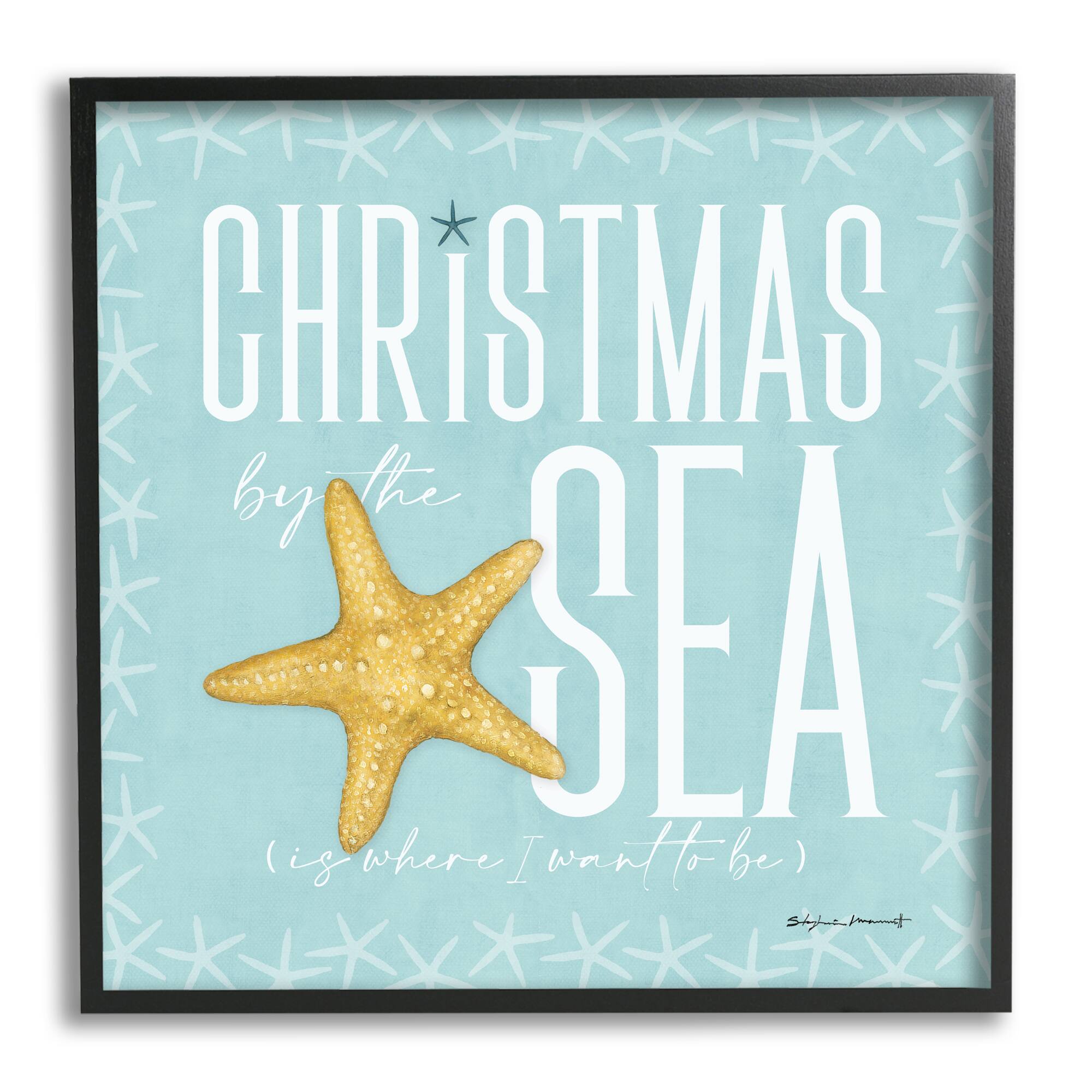 Stupell Industries Christmas By The Sea Turquoise Framed Giclee Art