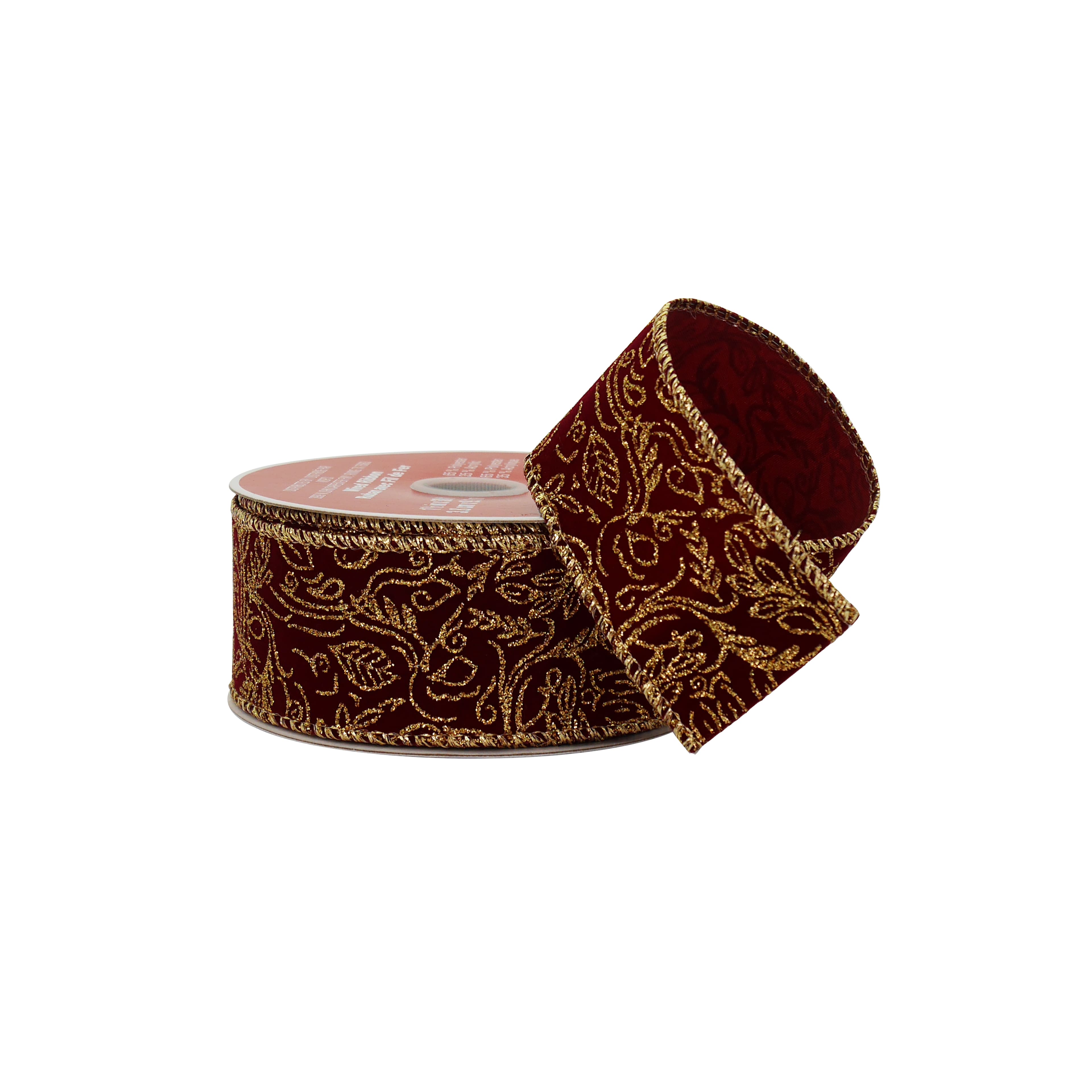 1.5&#x22; x 30ft. Burgundy &#x26; Gold Scroll Wired Ribbon by Celebrate It&#xAE;