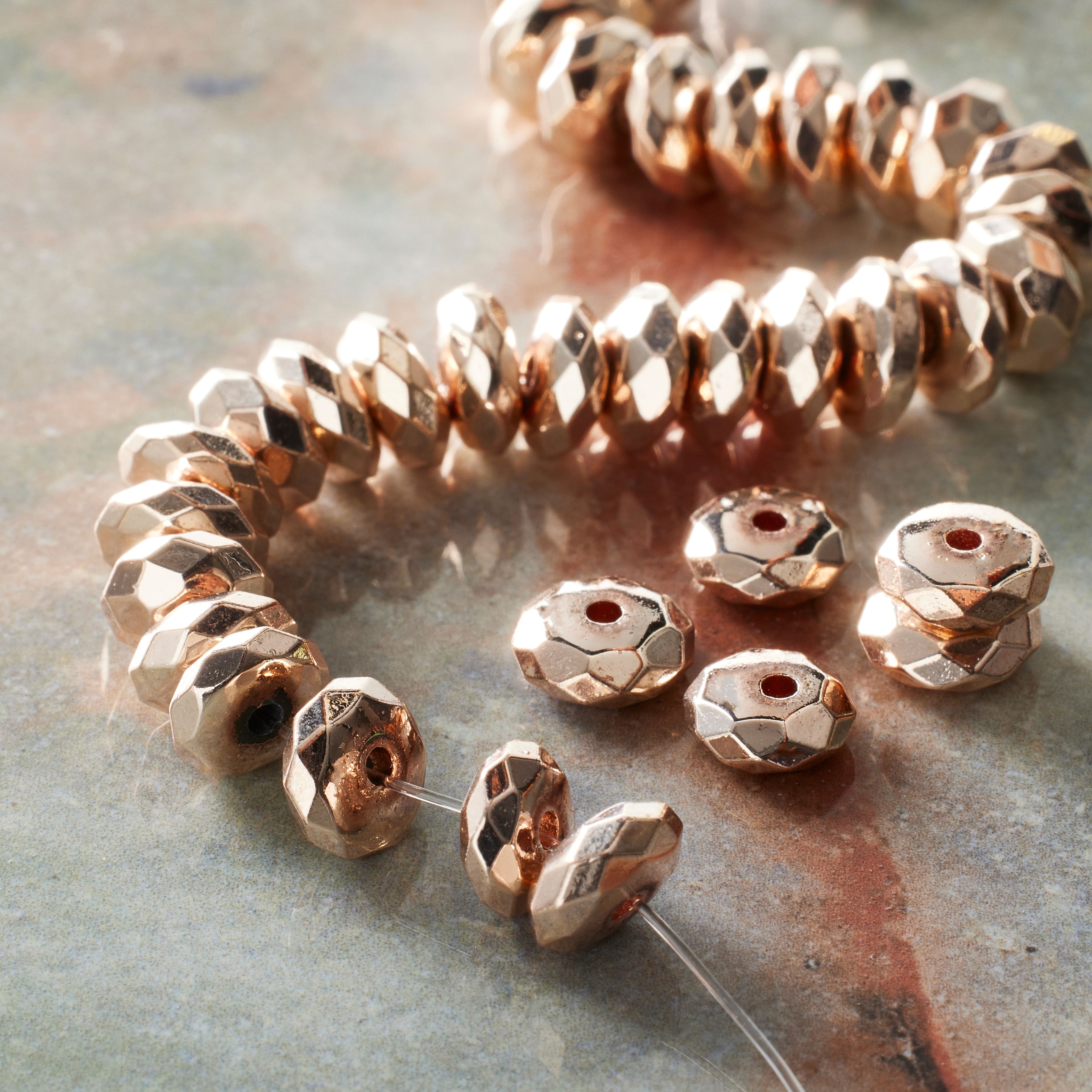 7x3mm Rose Gold Rondelle Spacer Beads