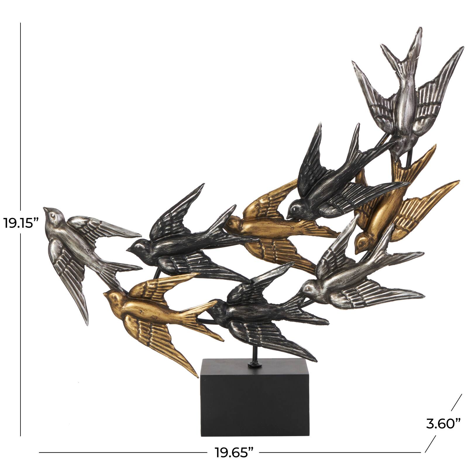 19.5&#x22; Black Metallic Flying Flock of Birds Sculpture D&#xE9;cor