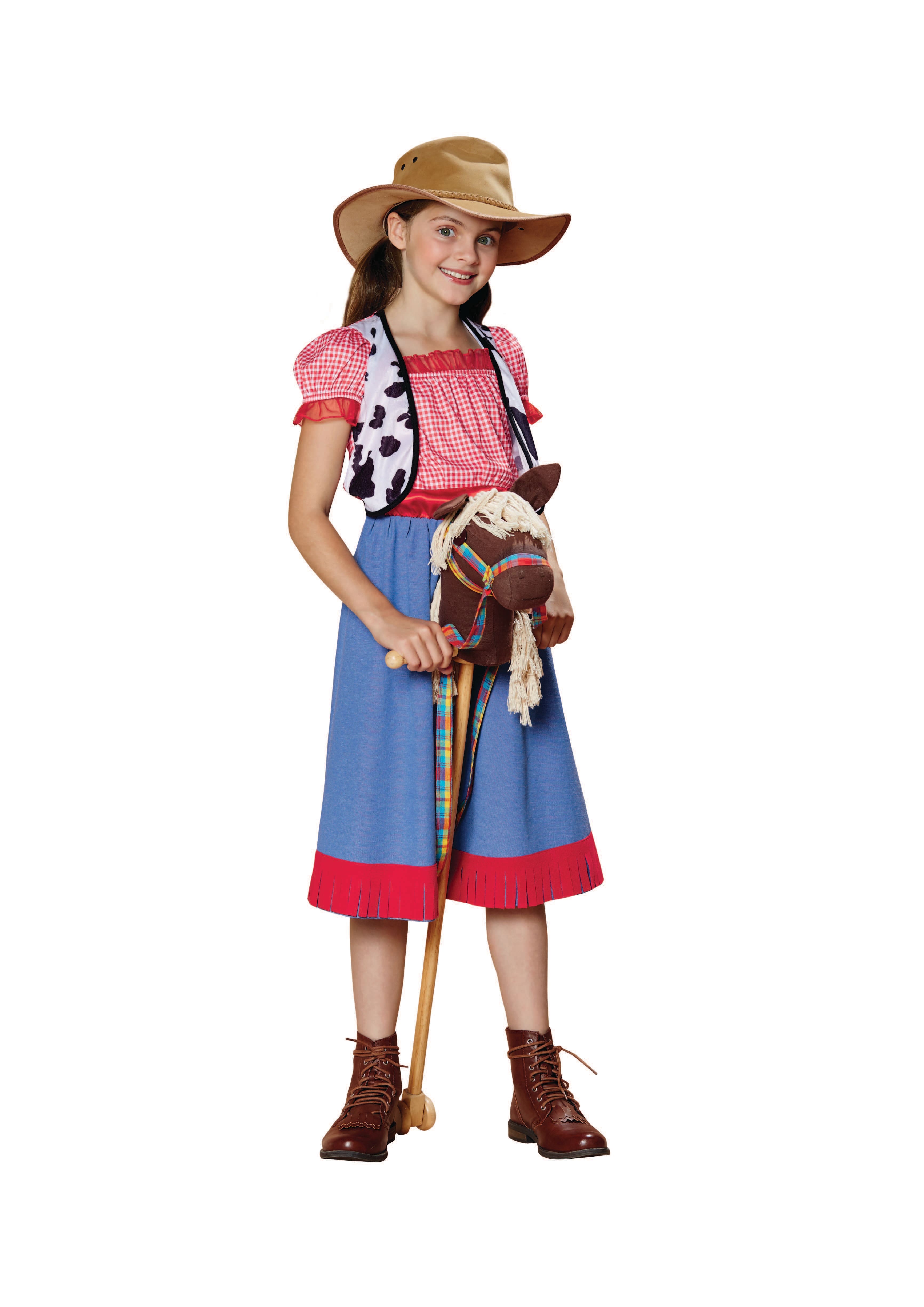 Large Red & Blue Checkered Cowgirl Child Costume