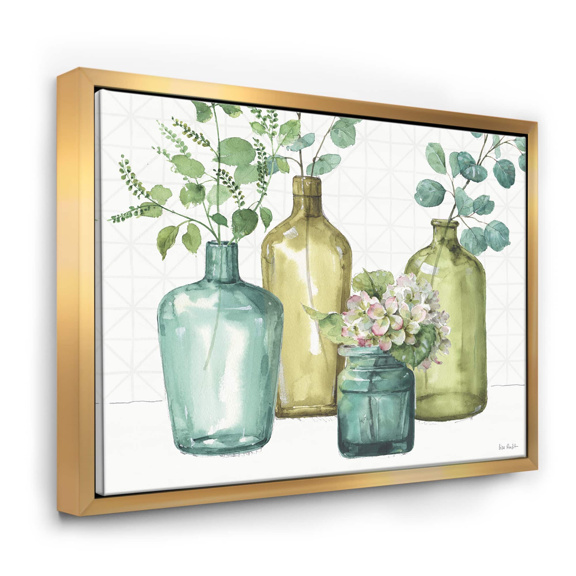 Designart - Mixed Botanical Green Leaves VIII - Cottage Canvas in Gold Frame