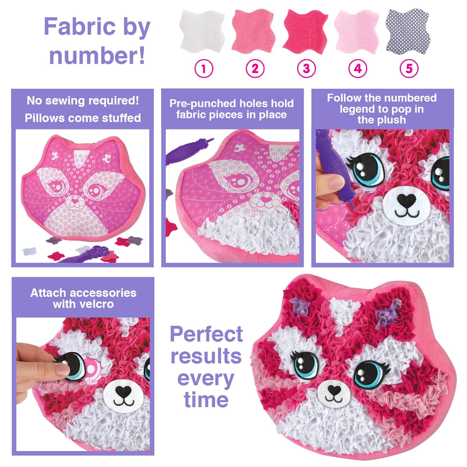 Assorted PlushCraft&#x2122; Fabric by Number Animal Pillow Kit