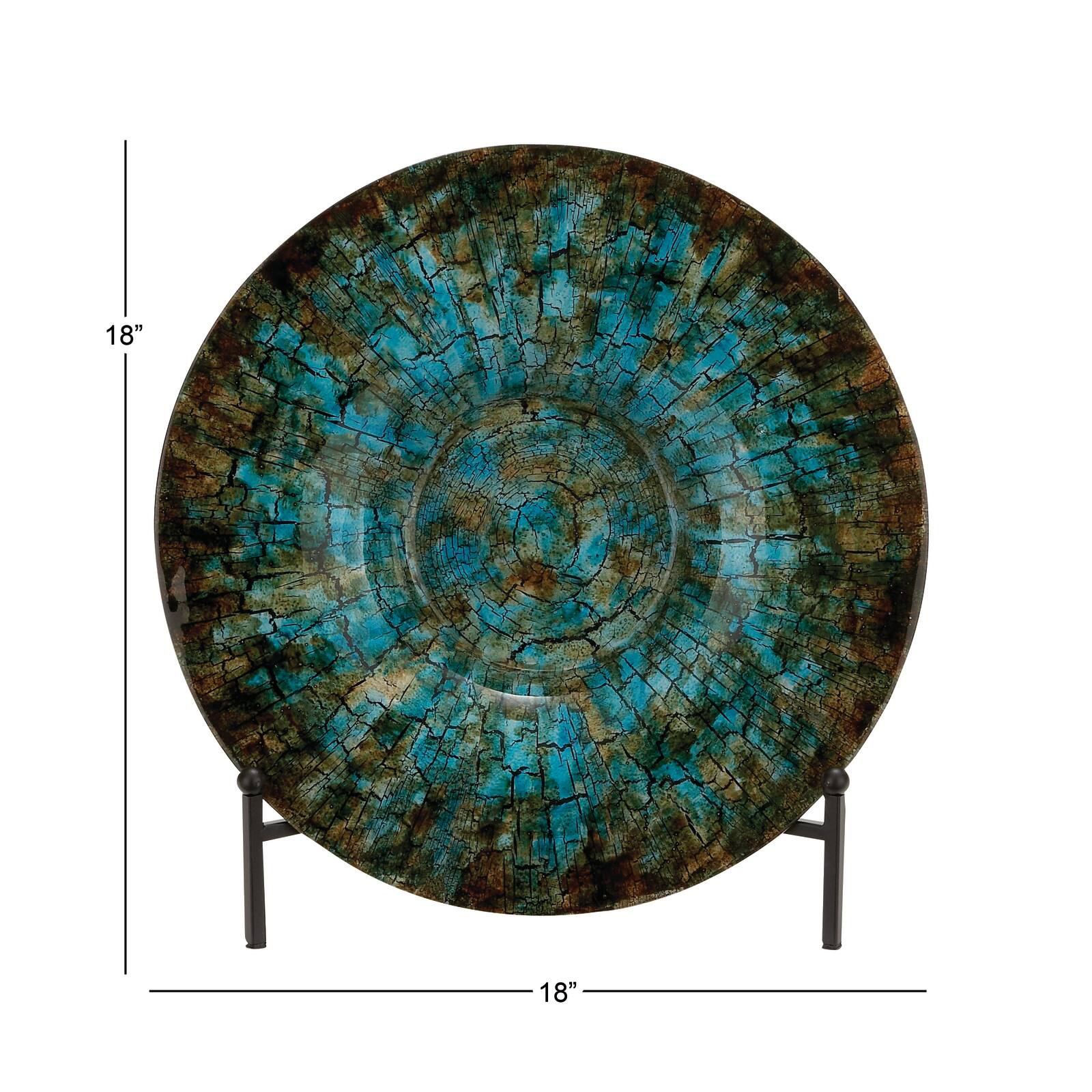 18" Green & Turquoise Glass Glam Decorative Plate with Stand