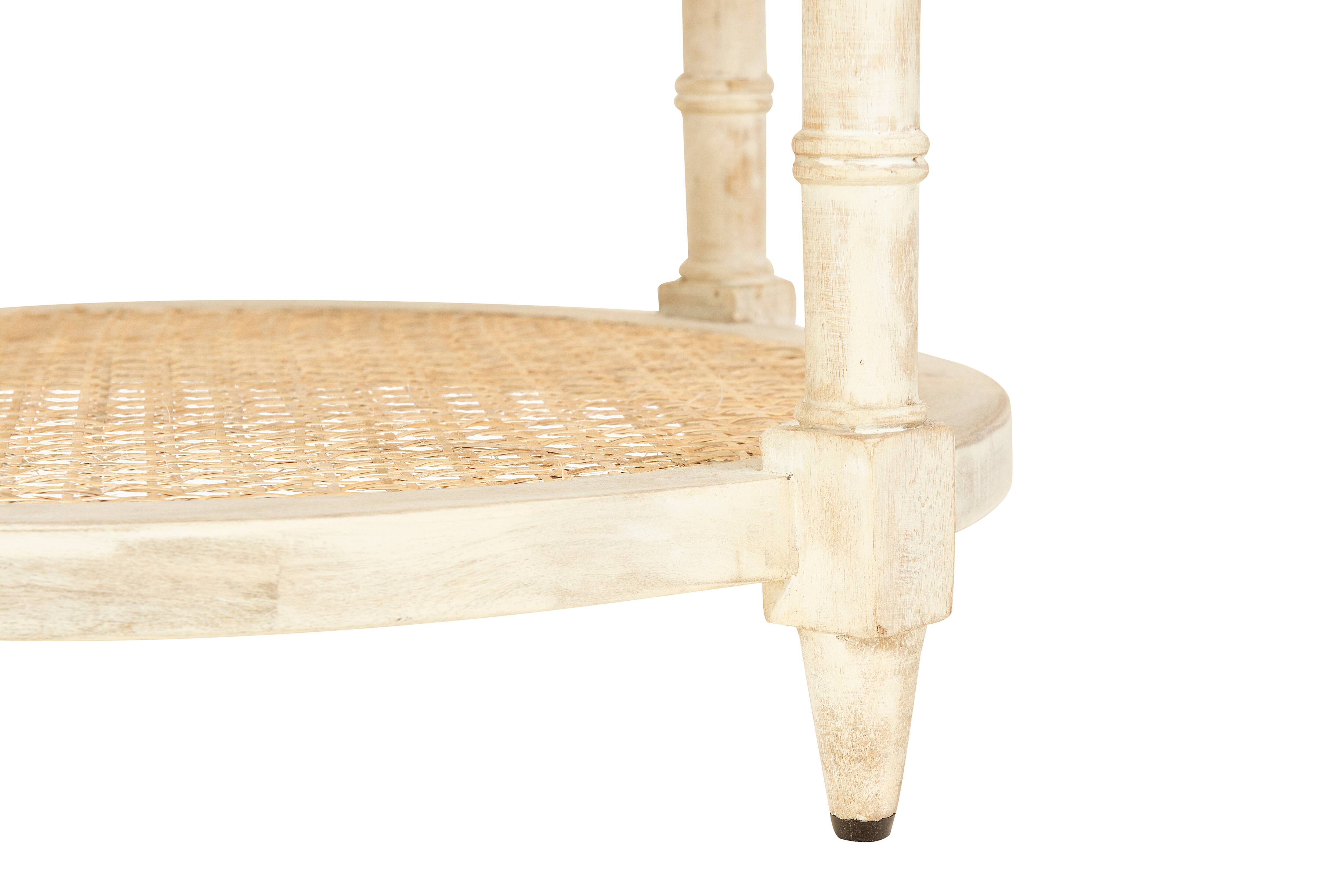 24&#x22; Round Solid Wood End Table with 2 Woven Cane Shelves