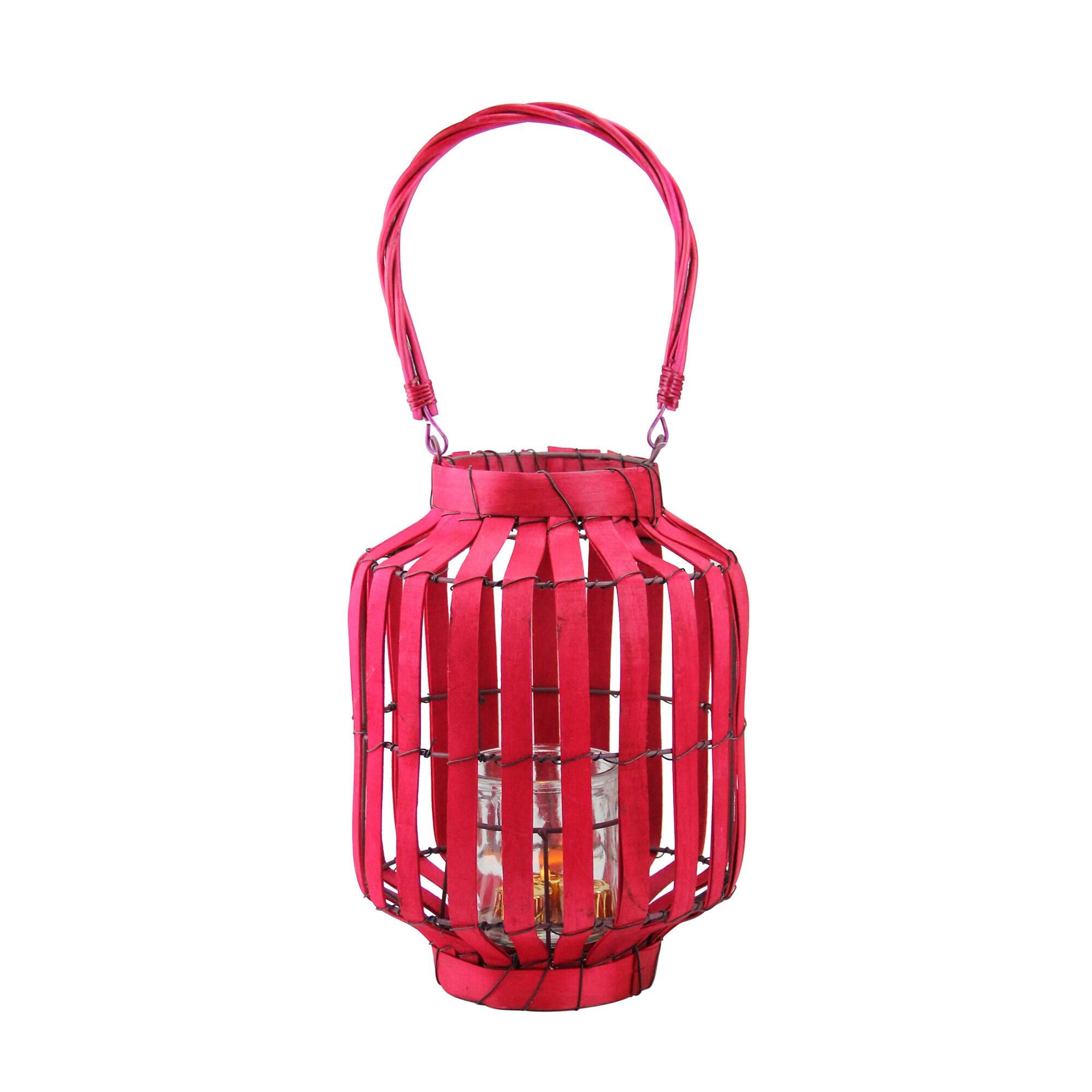 20&#x22; Tropicalia Tiki Bar Votive Candle Holder Lantern, Blush Red