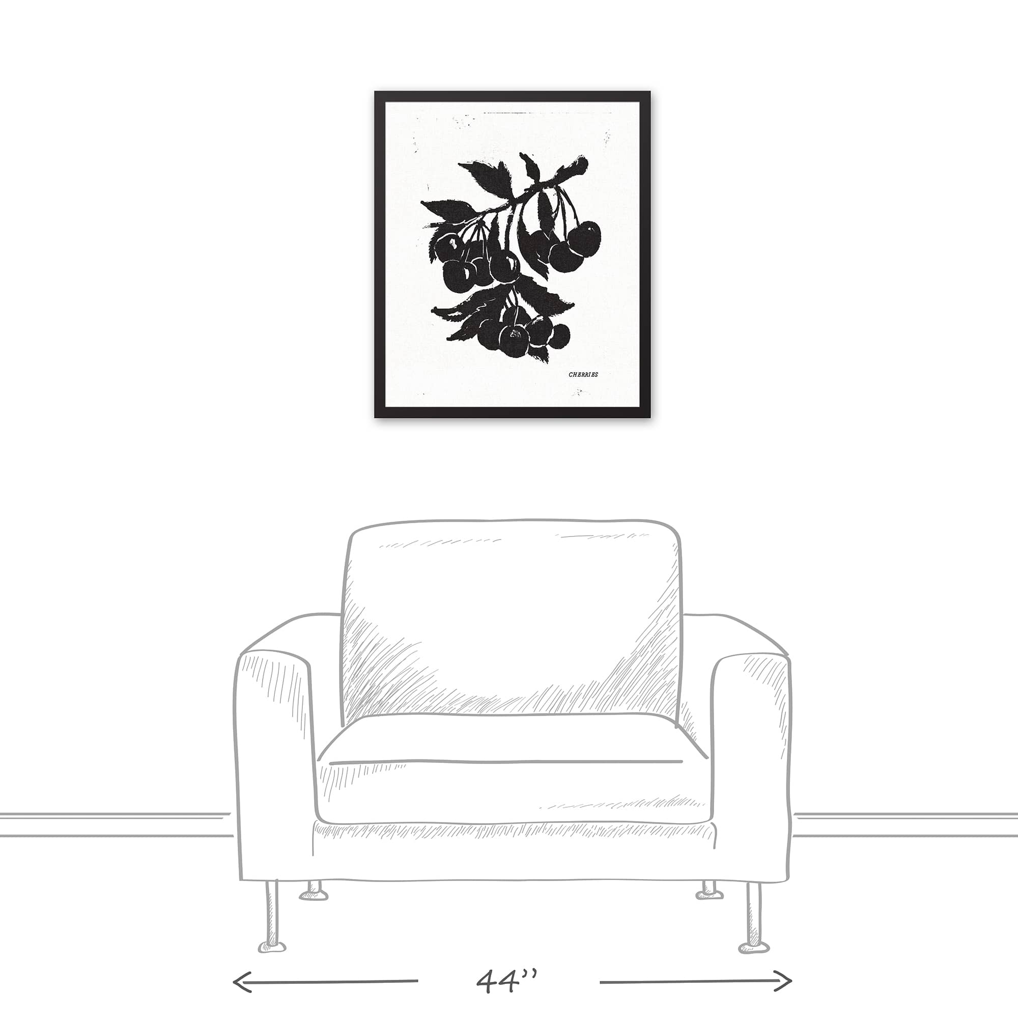 Block Print Cherries 20" x 24" Black Framed Canvas