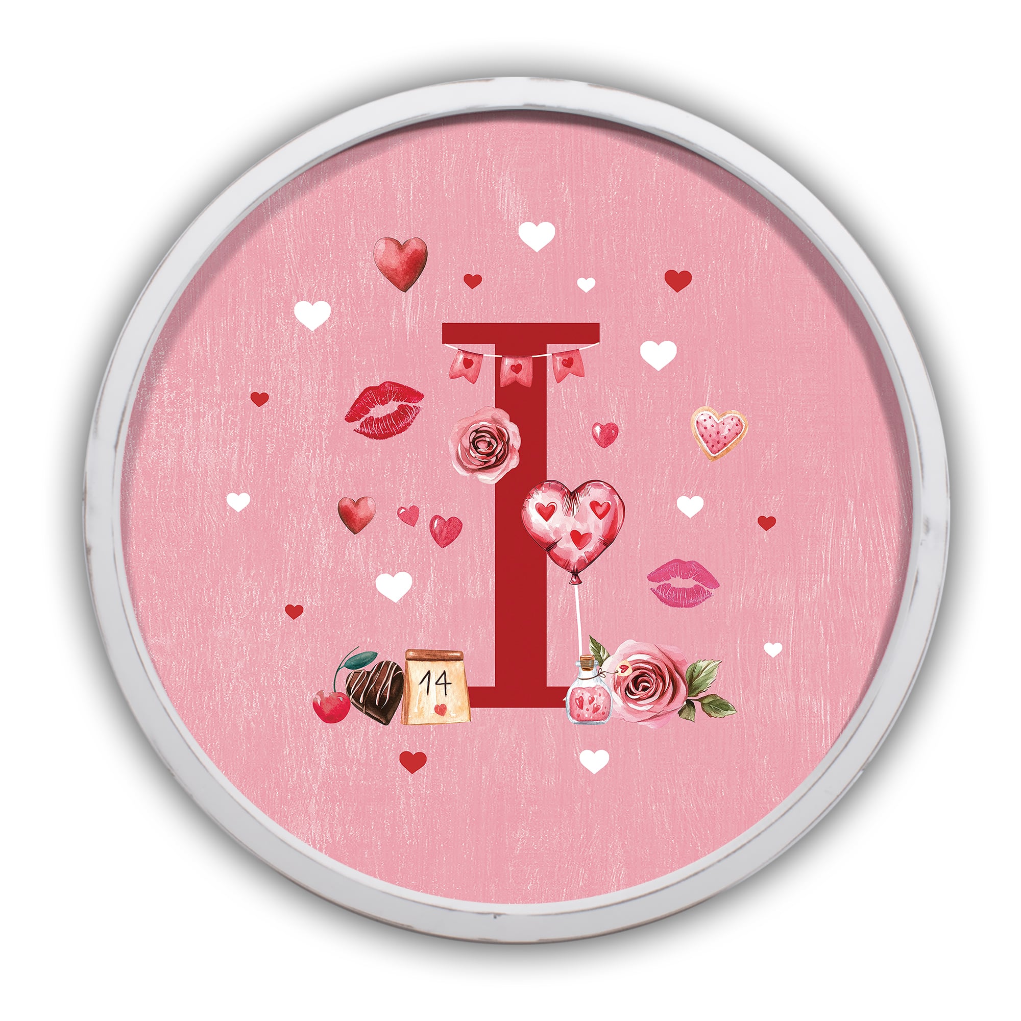 20" Valentine Things White Framed Round Monogram Print