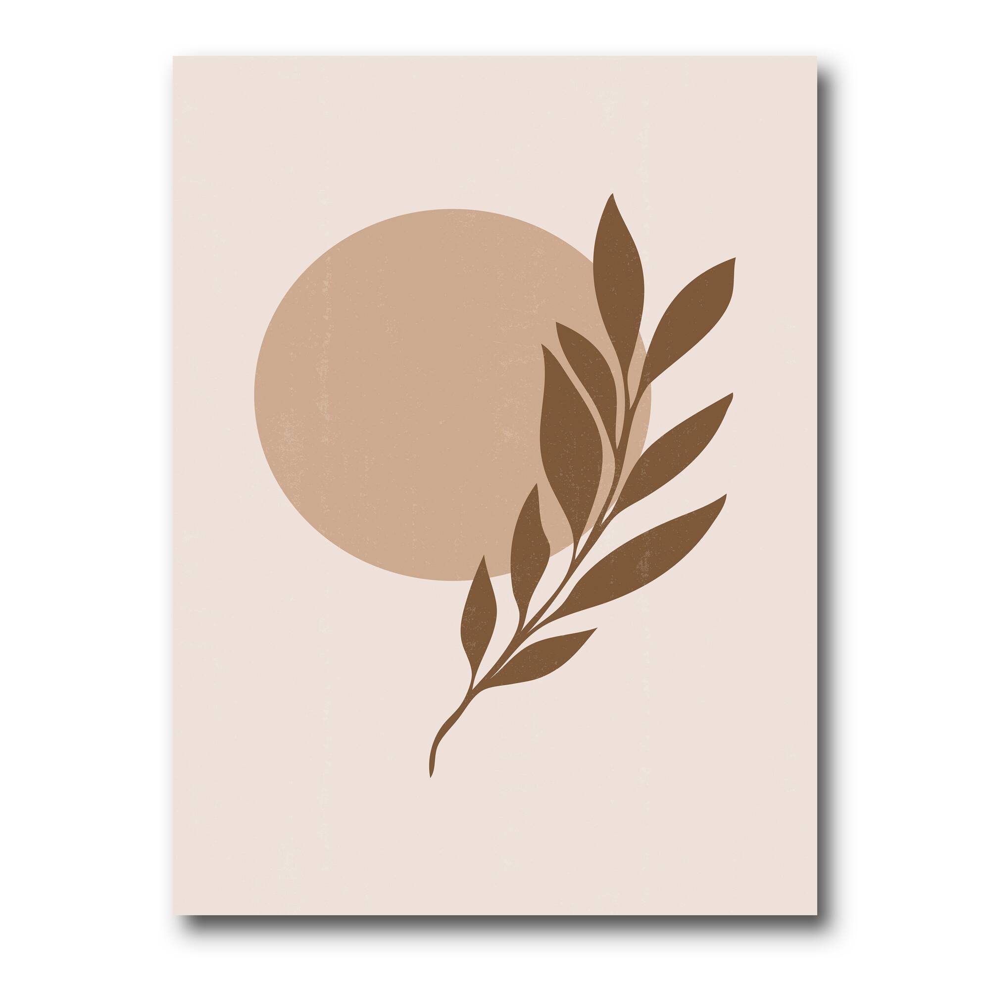 Designart - Abstract Terracotta Sun &#x26; Moon With Tropical Leaf - Modern Canvas Wall Art Print