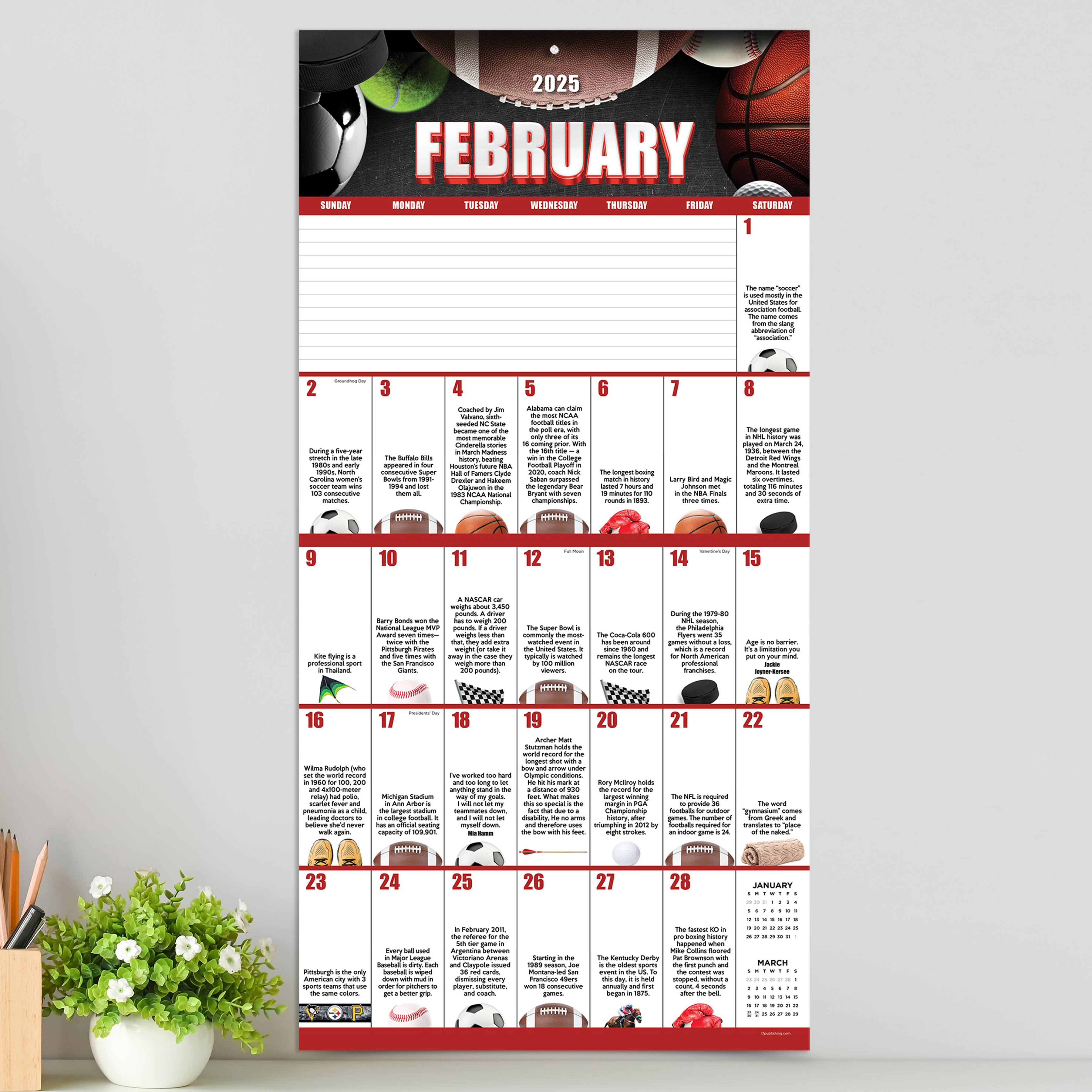 TF Publishing 2025 Sports Facts &#x26; Trivia Wall Calendar
