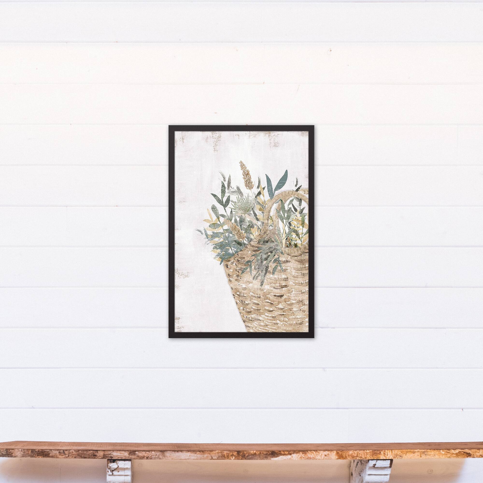 Jewel Flower Basket 20&#x22; x 30&#x22; Black Framed Canvas