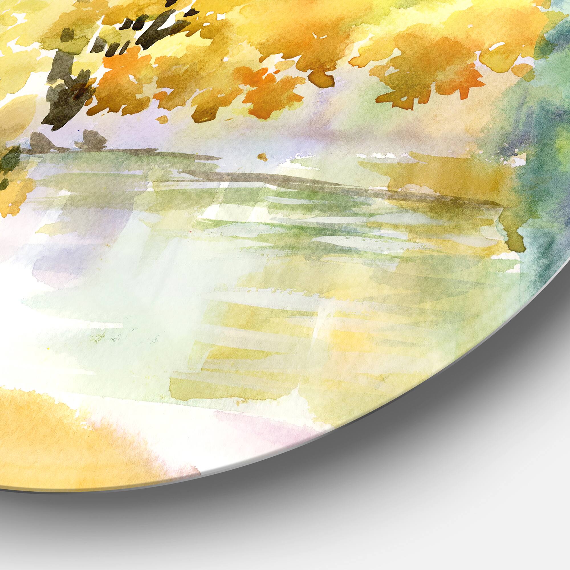 Designart - Beautiful Autumn Forest Watercolor' Landscape Metal Circle Wall Art
