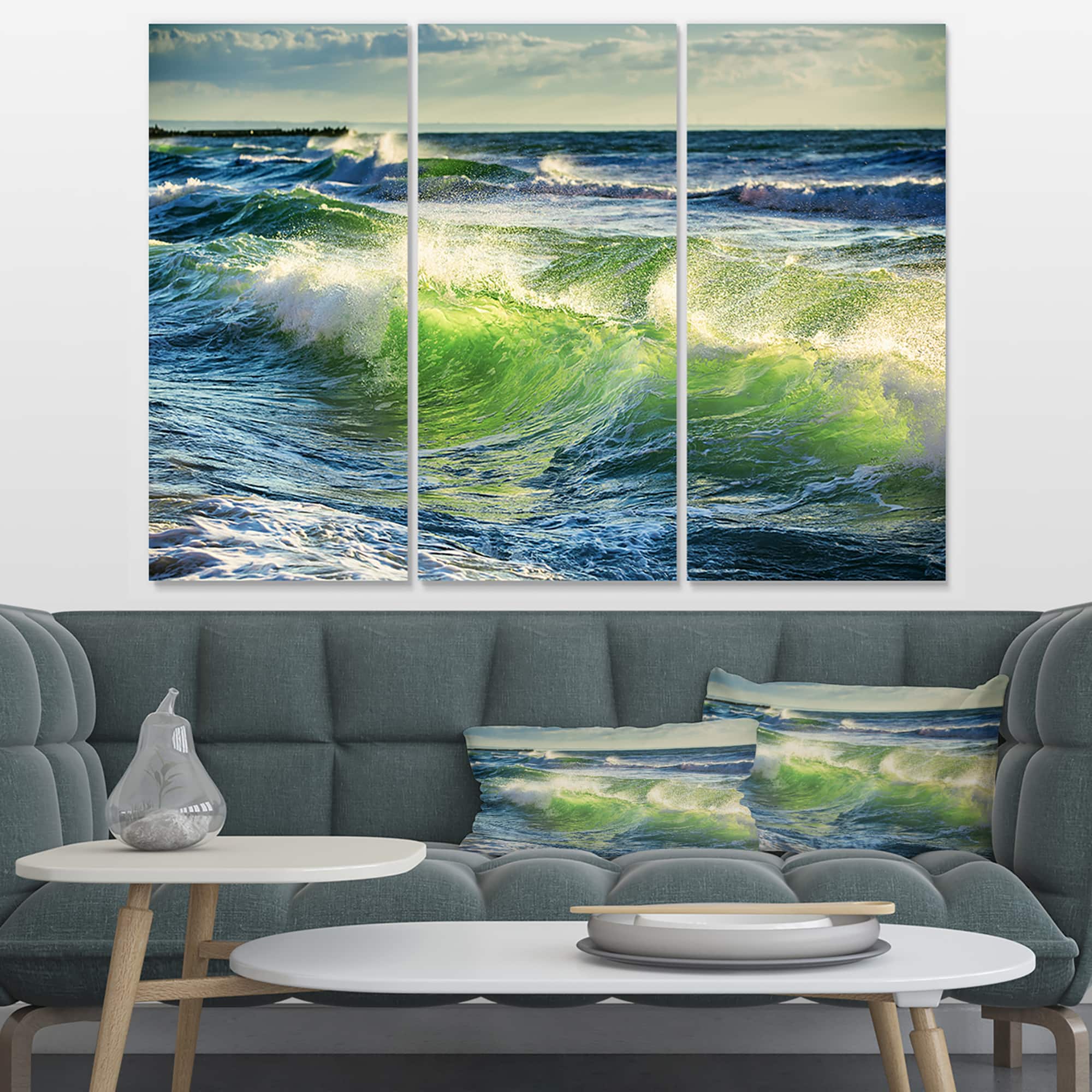 Designart - Sunrise and Shining Waves in Ocean - Beach Photo Canvas Print