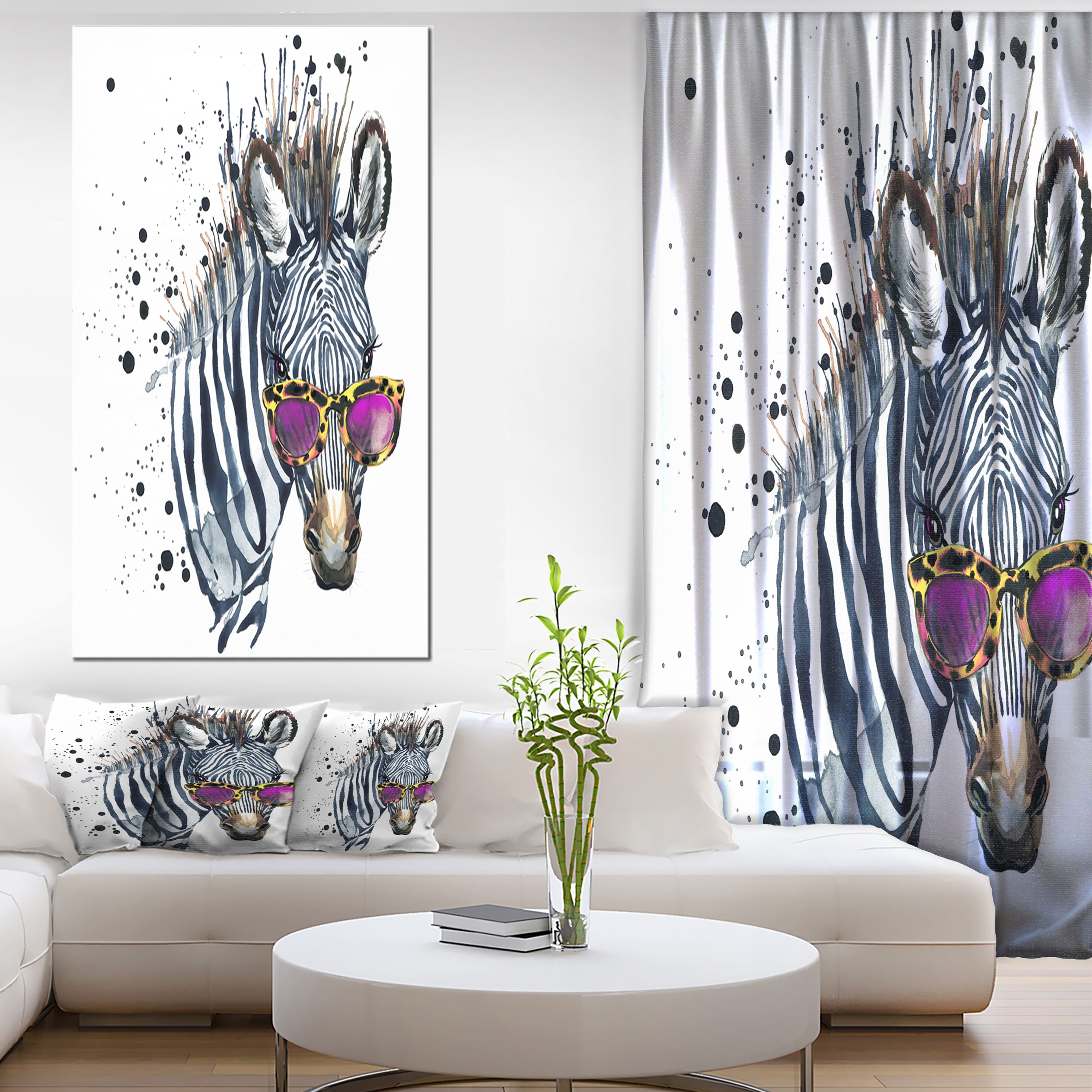 Designart - Funny Zebra Watercolor - Animal Canvas Art Print