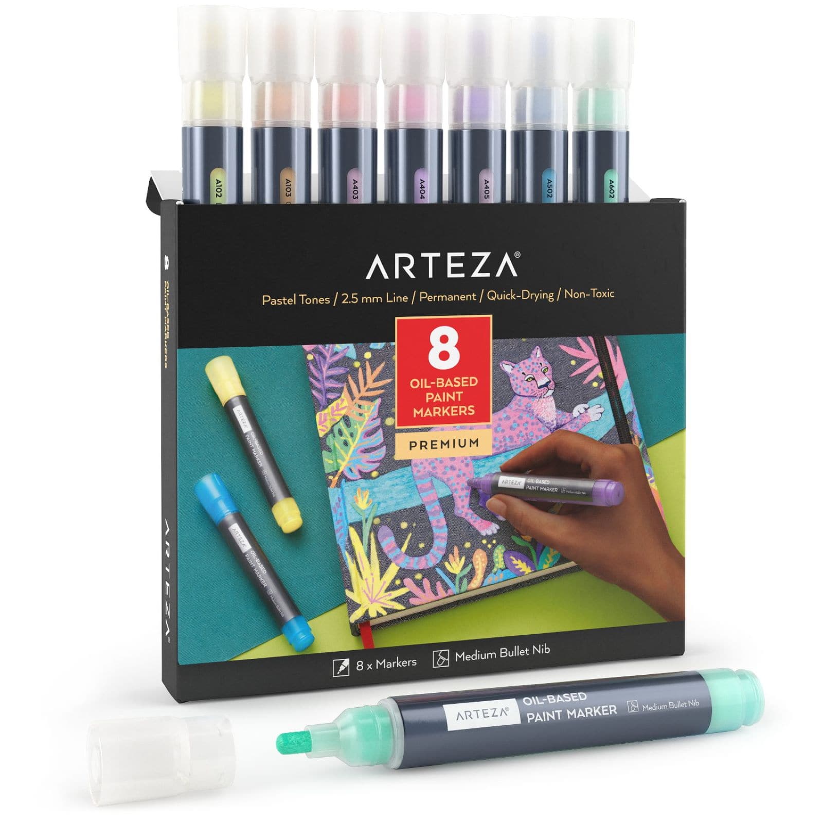 Arteza&#xAE; 8 Color Pastel Tones Oil-Based Bullet Tip Marker Set