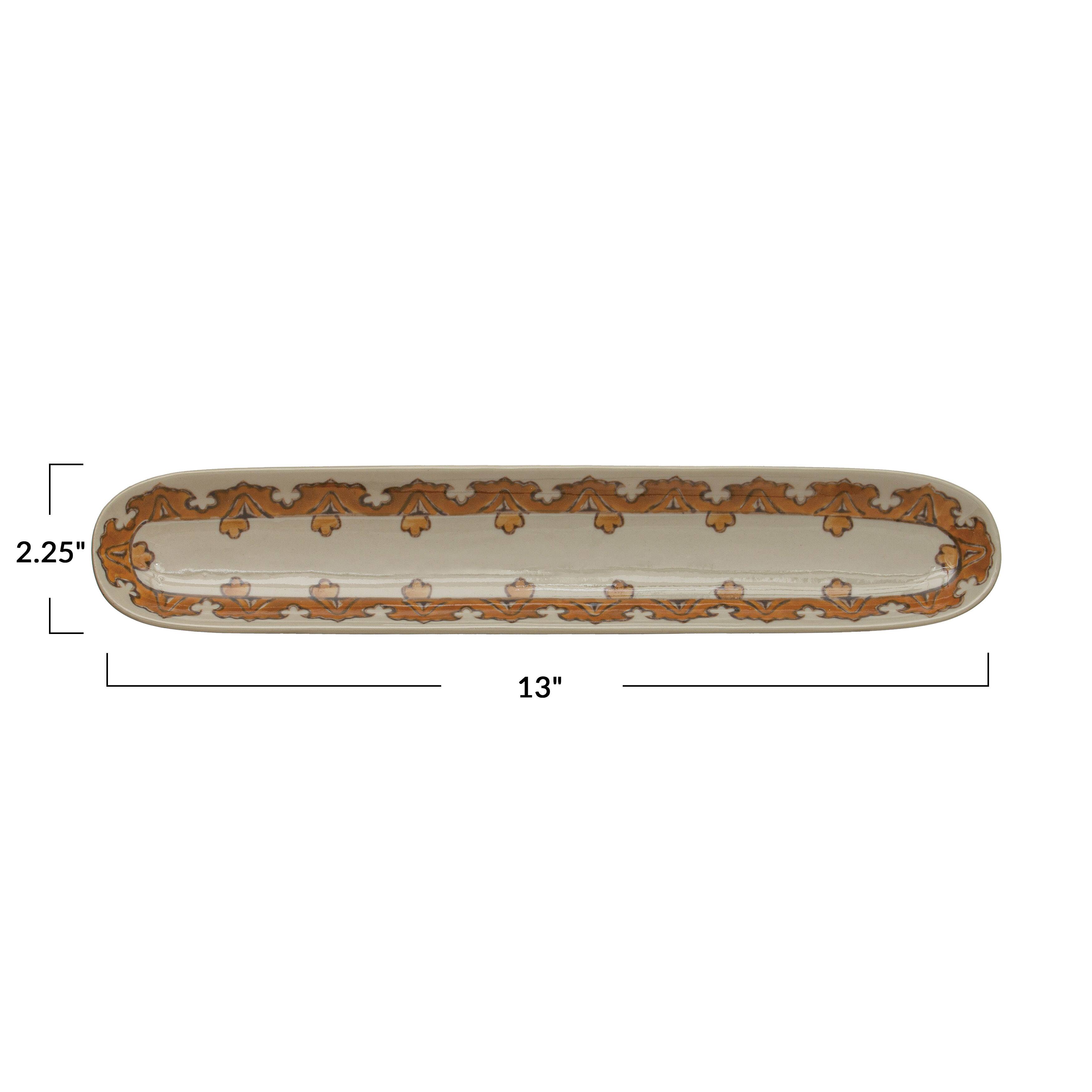 Hello Honey® Brown & Cream Patterned Oval Hand Painted Stoneware Tray Set