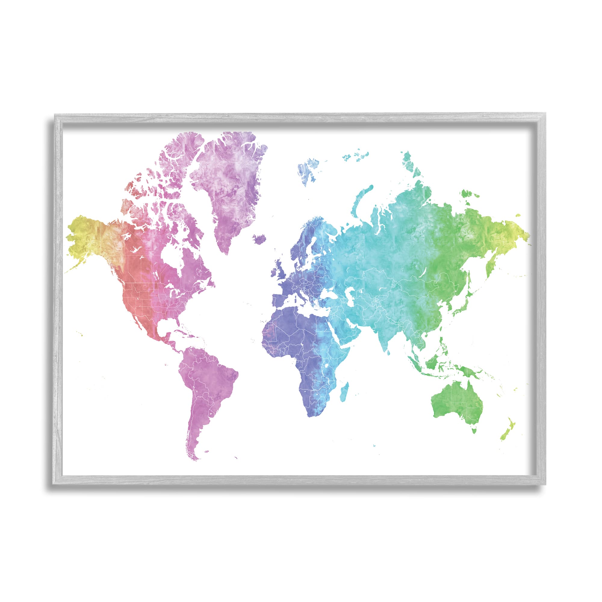 Stupell Industries Modern Rainbow Map of the World Transitioning Tones in Frame Wall Art