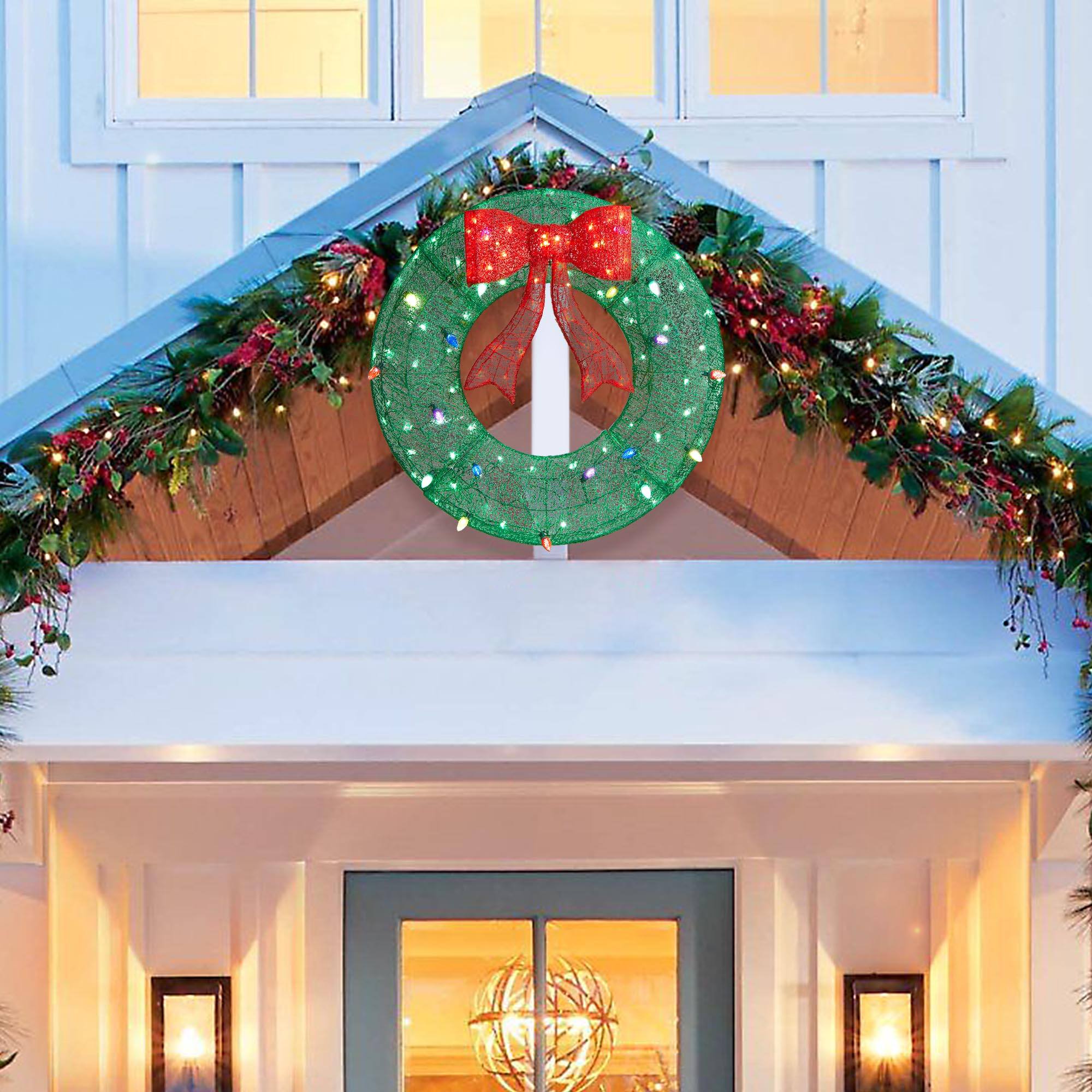 Glitzhome&#xAE; 3ft. Lighted Christmas 3D Mesh Wreath Outdoor D&#xE9;cor