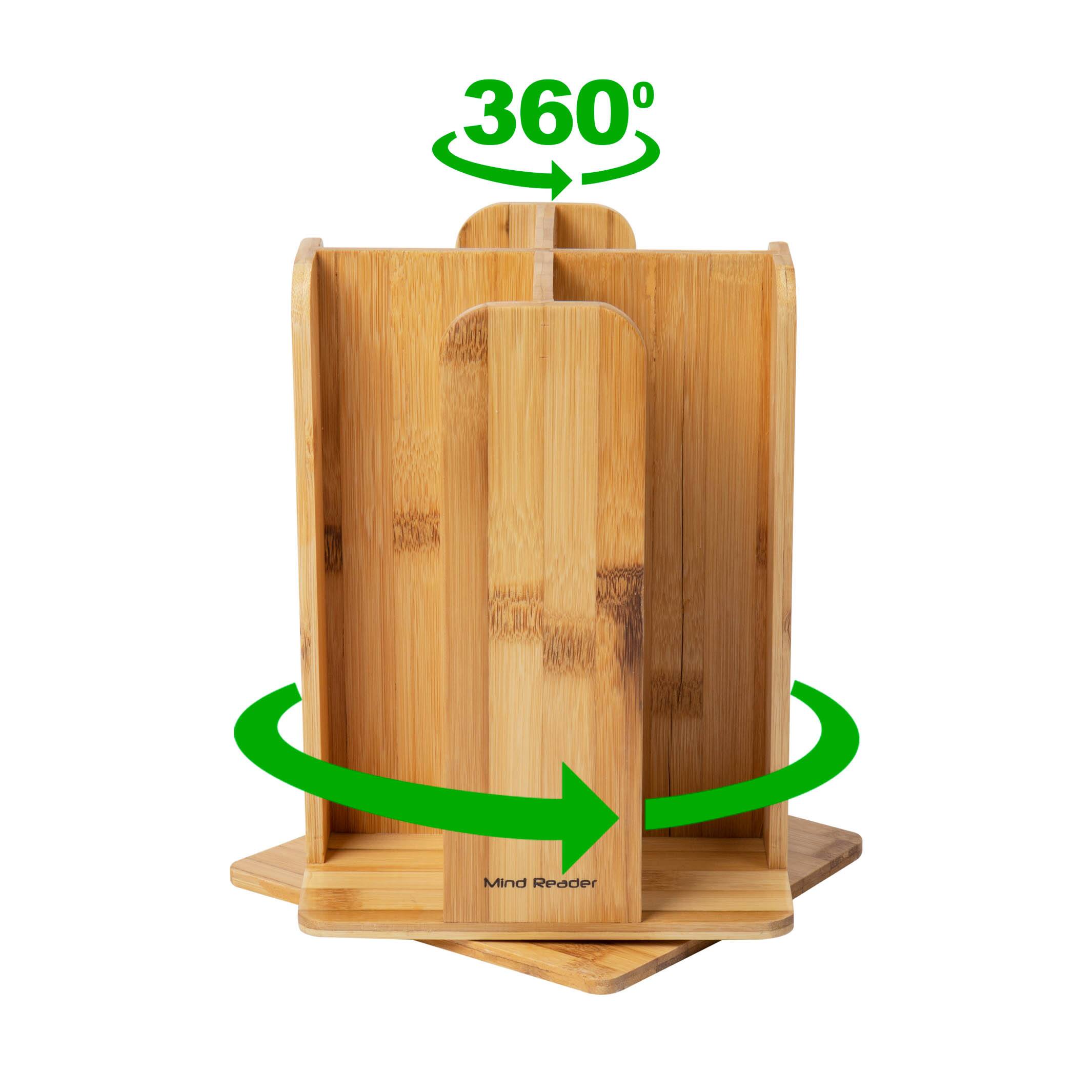 Mind Reader Brown 4-Compartment Bamboo Cup and Lid Organizer Carousel