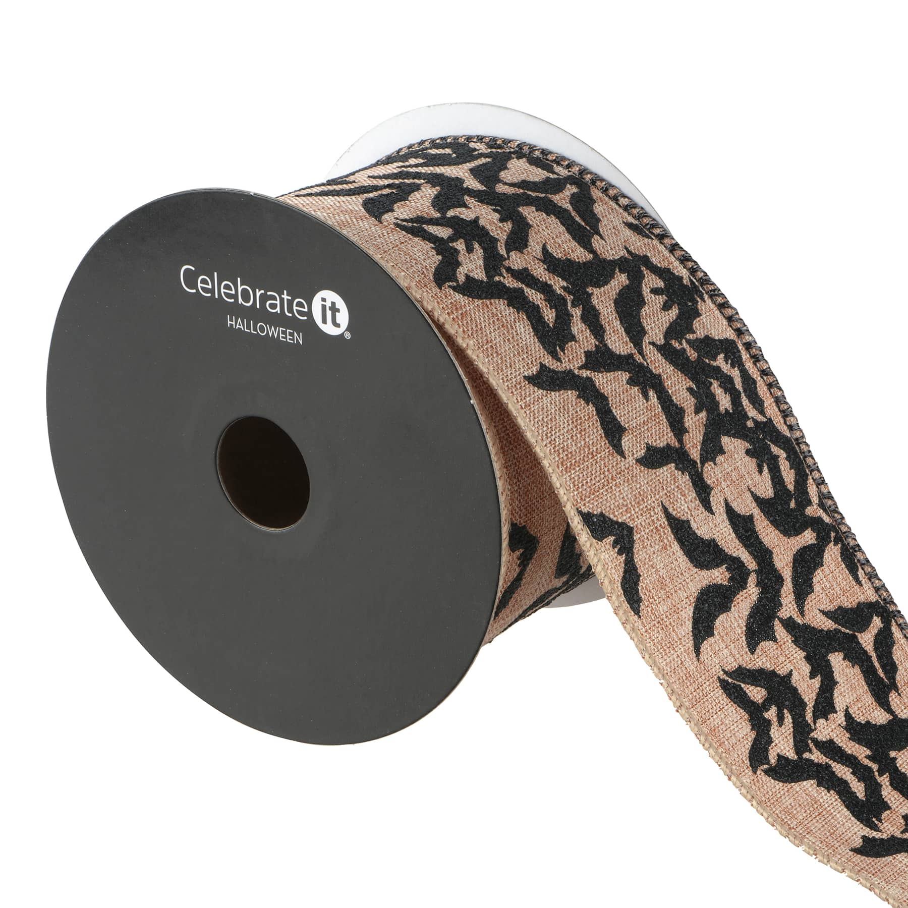 2.5&#x22; x 20ft. Glitter Bats Wired Faux Burlap Ribbon by Celebrate It&#xAE; Halloween