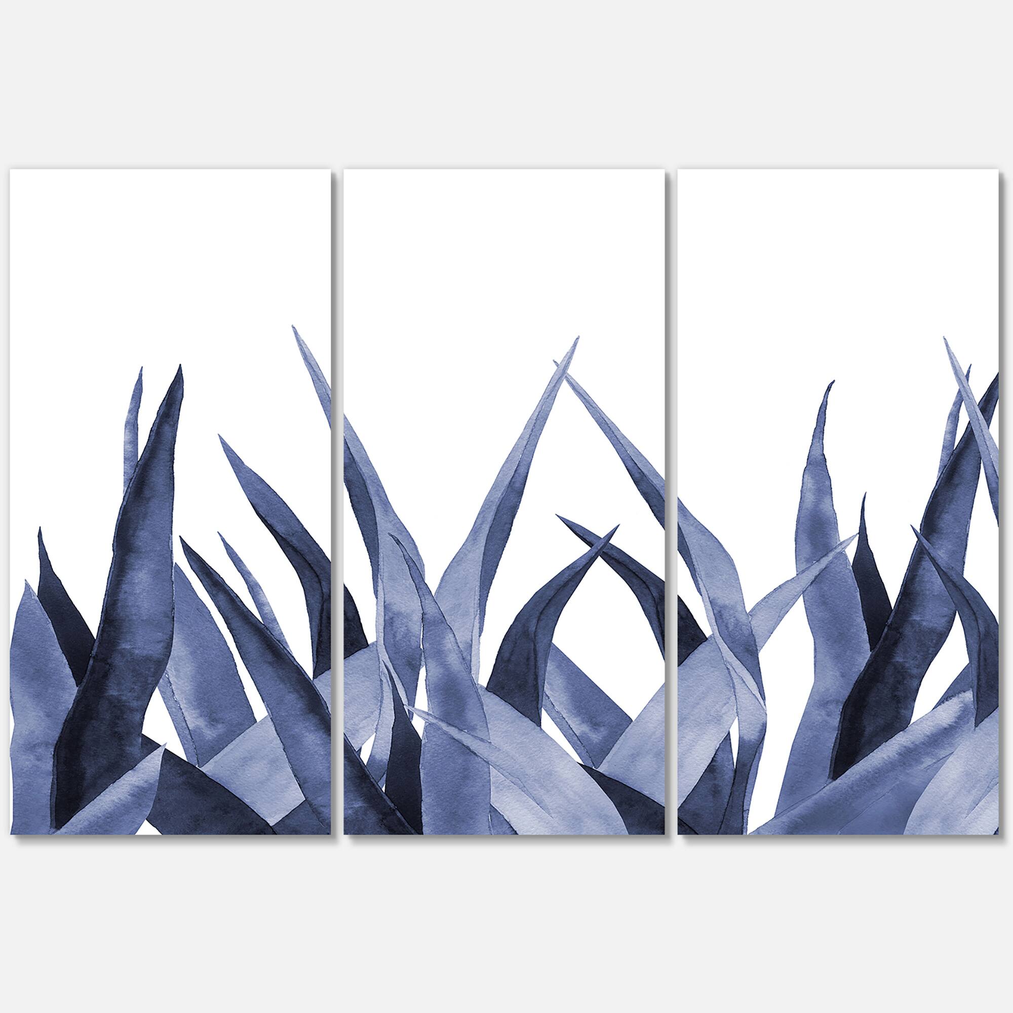 Designart - Navy Blue Agave Leaves - Traditional Canvas Wall Art Print