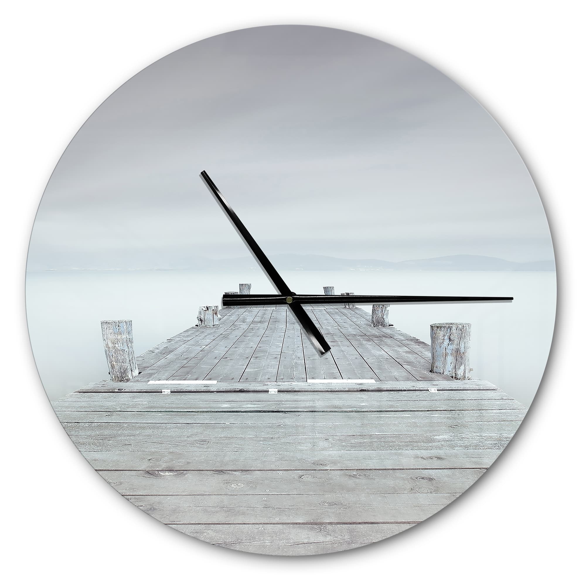 Designart 'Wooden Pier In Cloudy Mood Modern Wall Clock