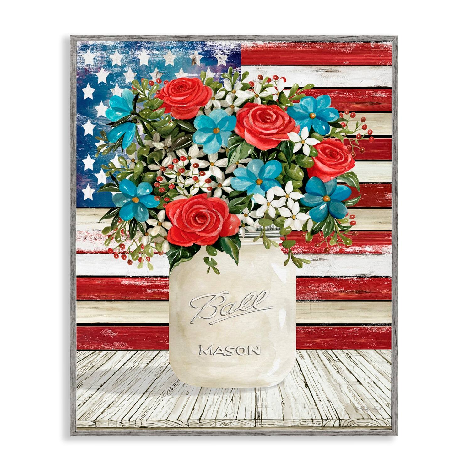 Stupell Industries Americana Flag Festive Bouquet Framed Giclee Art