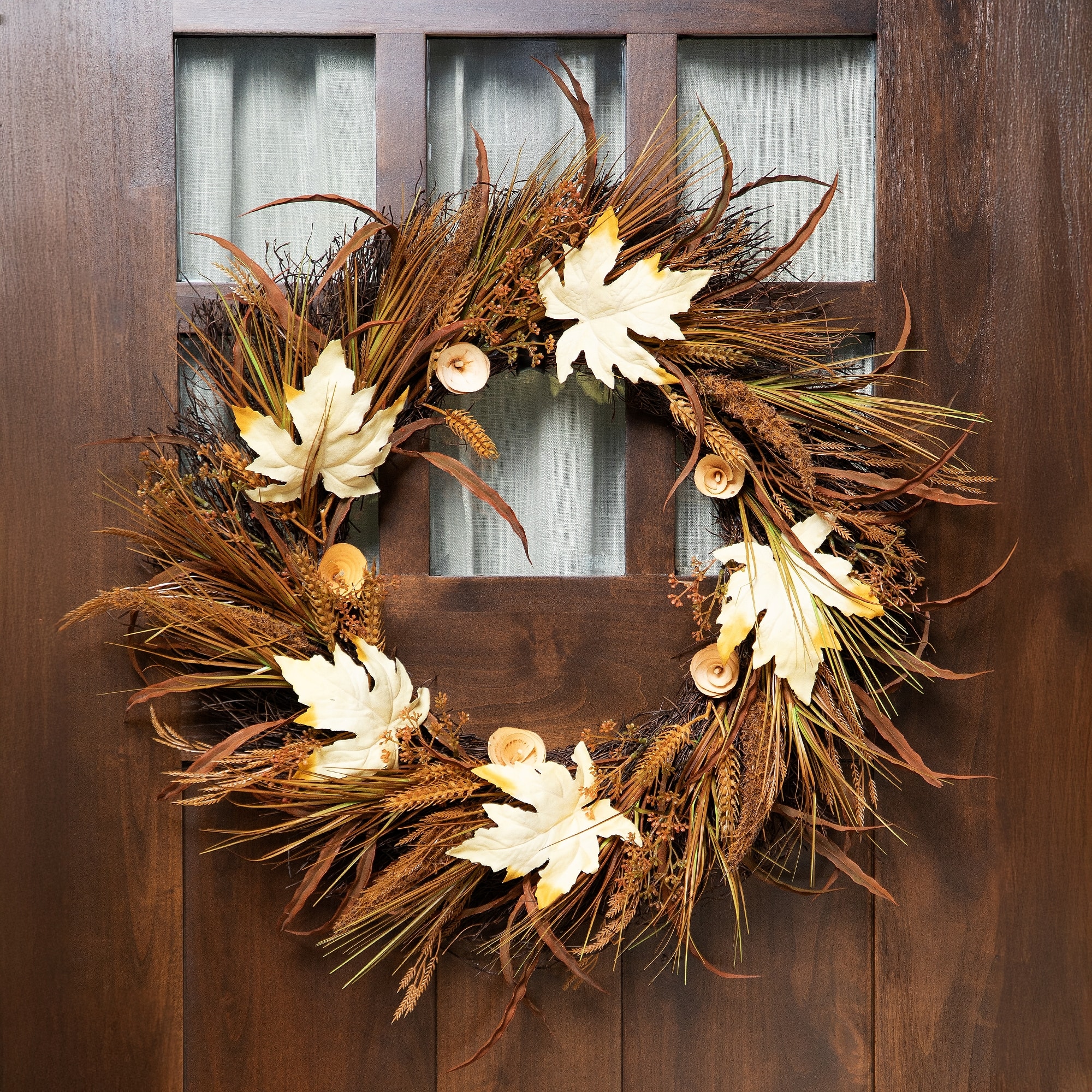 24" Unlit Autumn Harvest Artificial Cattail & Wheat Thanksgiving Wreath