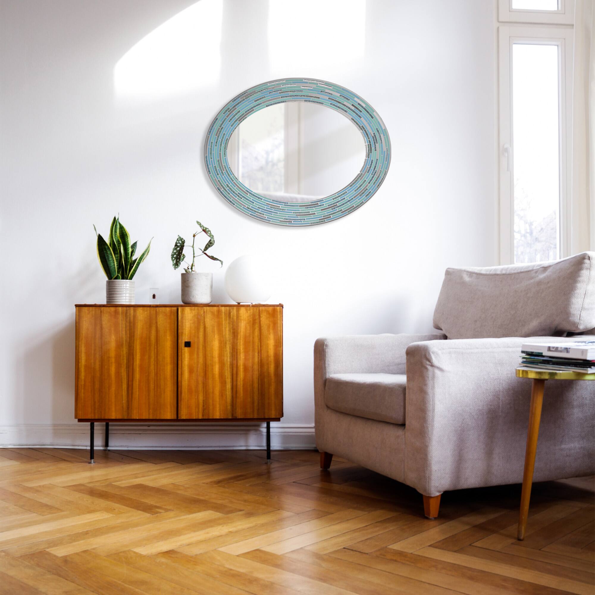 Head West Sea Glass Tile Framed Oval Wall Vanity Mirror - 23" x 29"