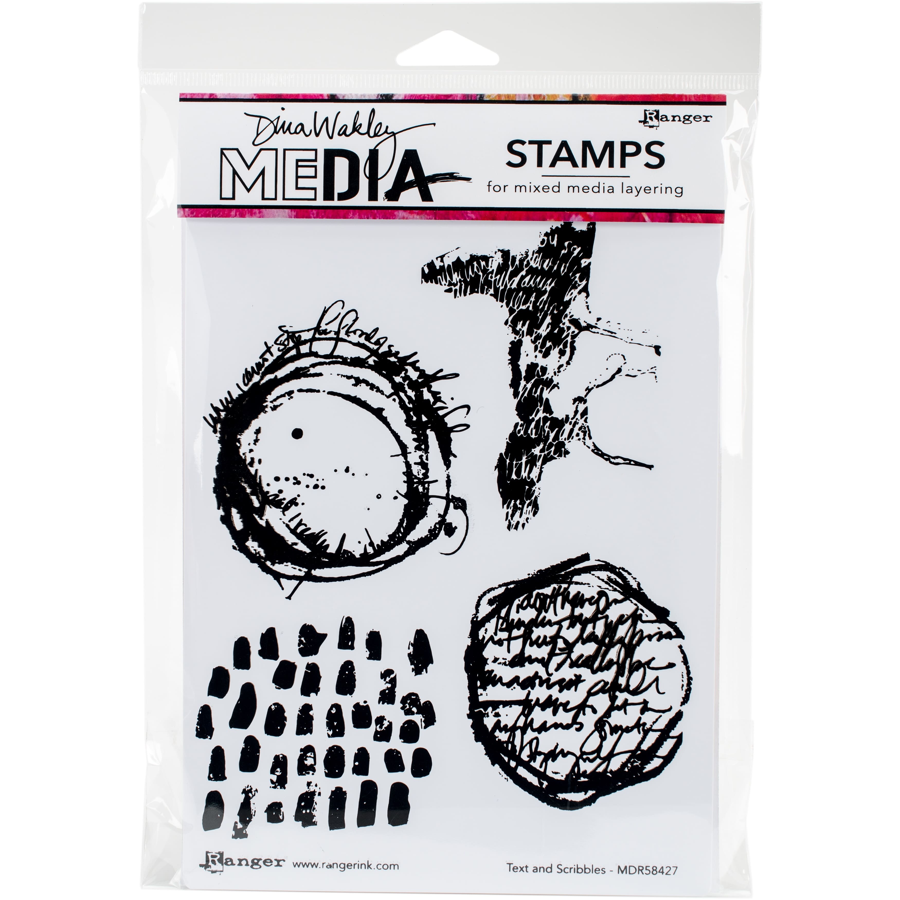 Dina Wakley Media Cling Text & Scribbles Stamps | Michaels®