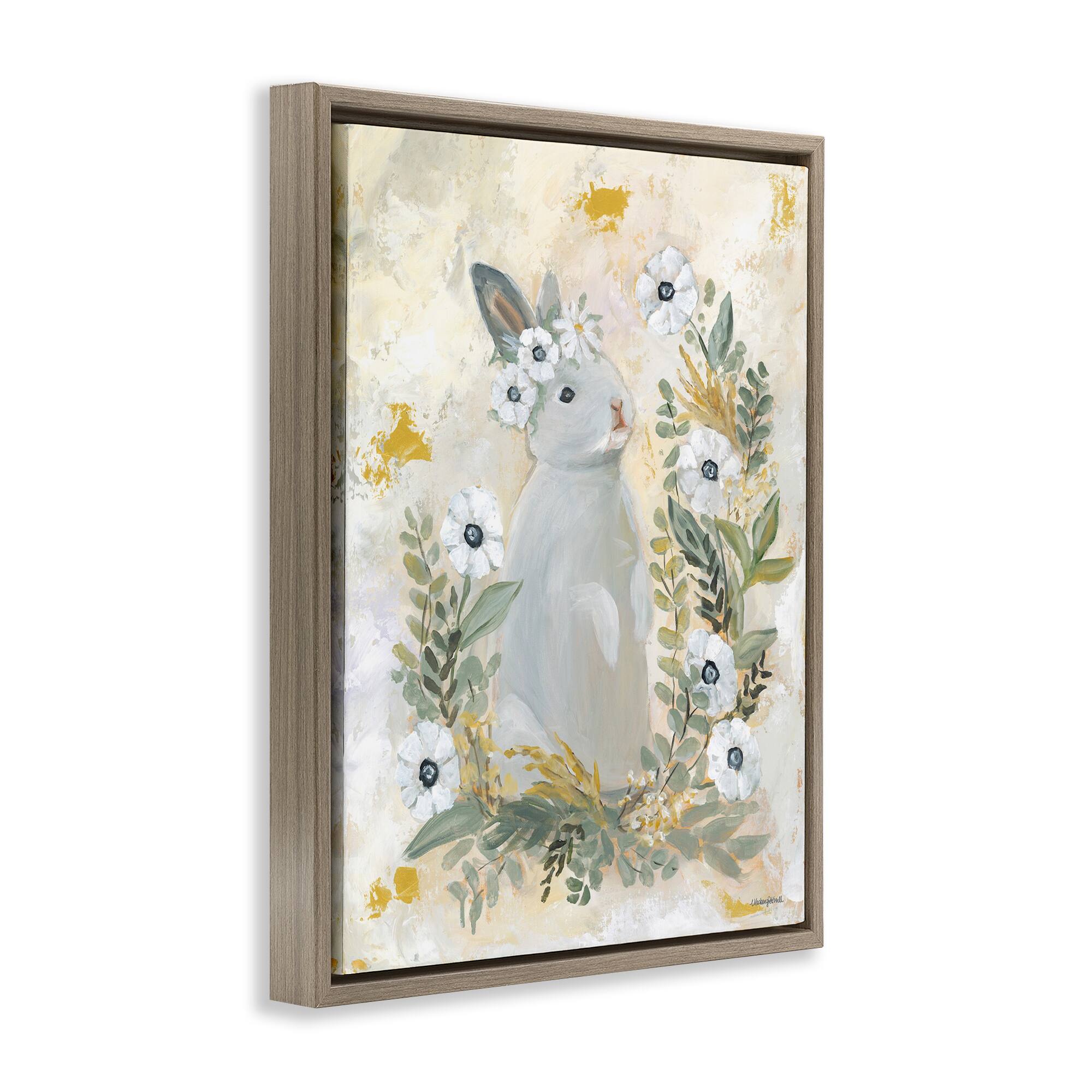 Stupell Industries Bunny with White Blooms Floating Frame Wall Art