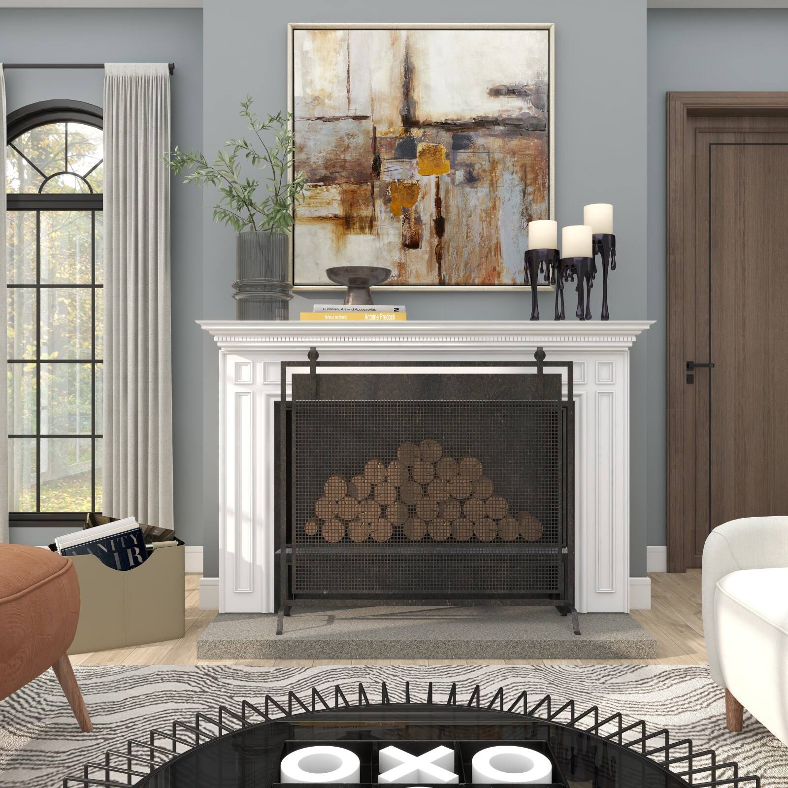 12" Gray Glass Wide Ribbed Vase with Fluted Center