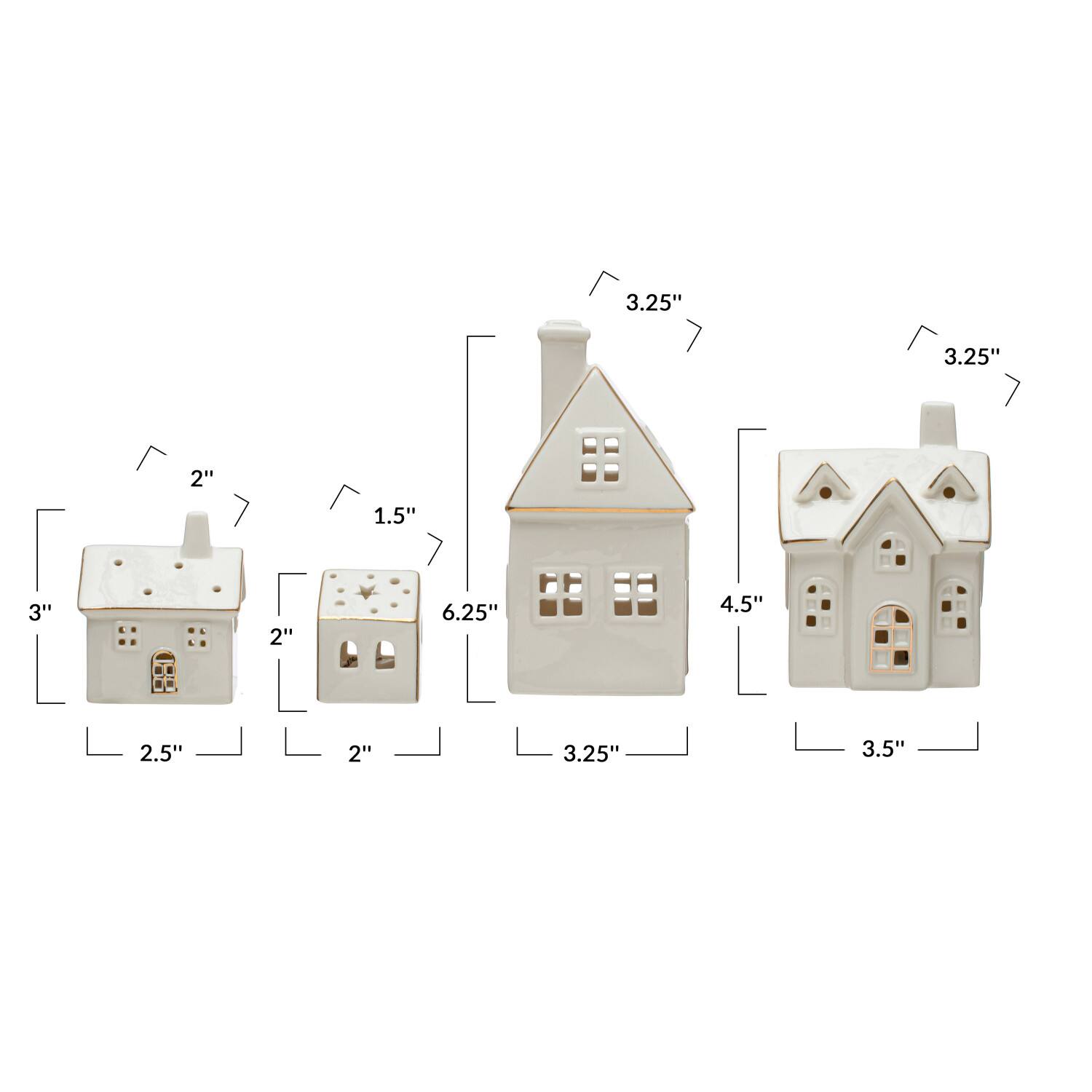 Hello Honey® White LED Stoneware Village with Gold Electroplating