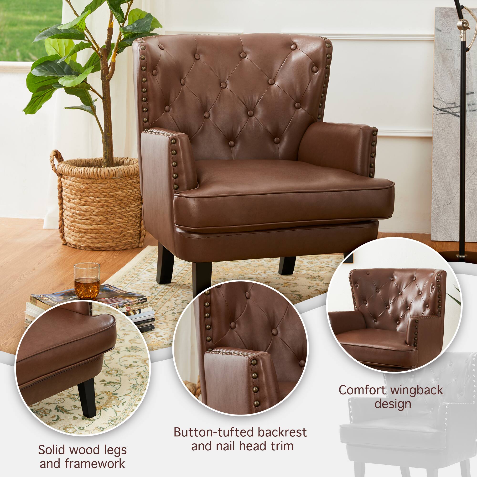 Glitzhome&#xAE; Modern Leatherette Button-Tufted Accent Armchair
